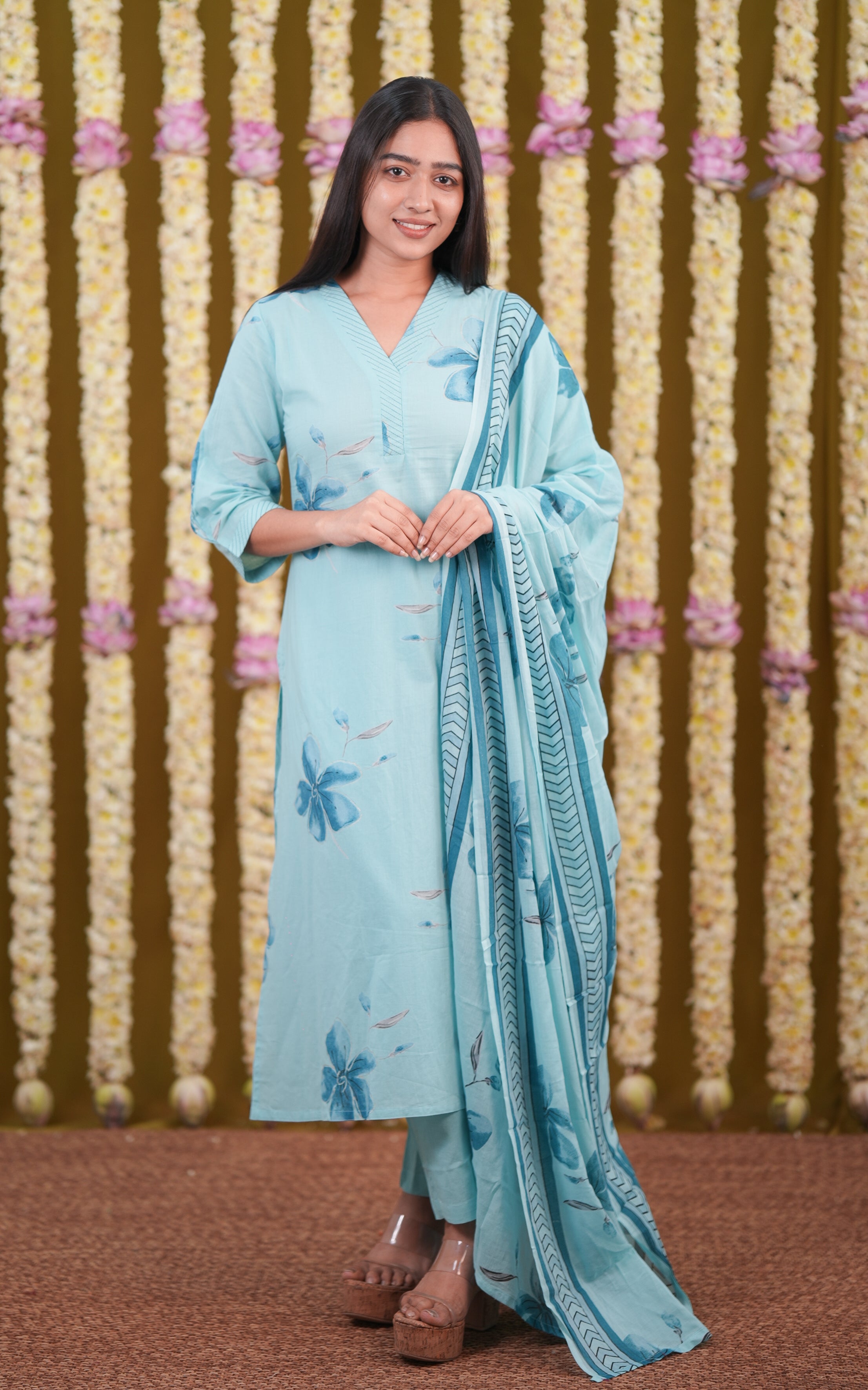 Manohari Pastel Blue (Kurti+Pant+Dupatta) KURTIS Instore
