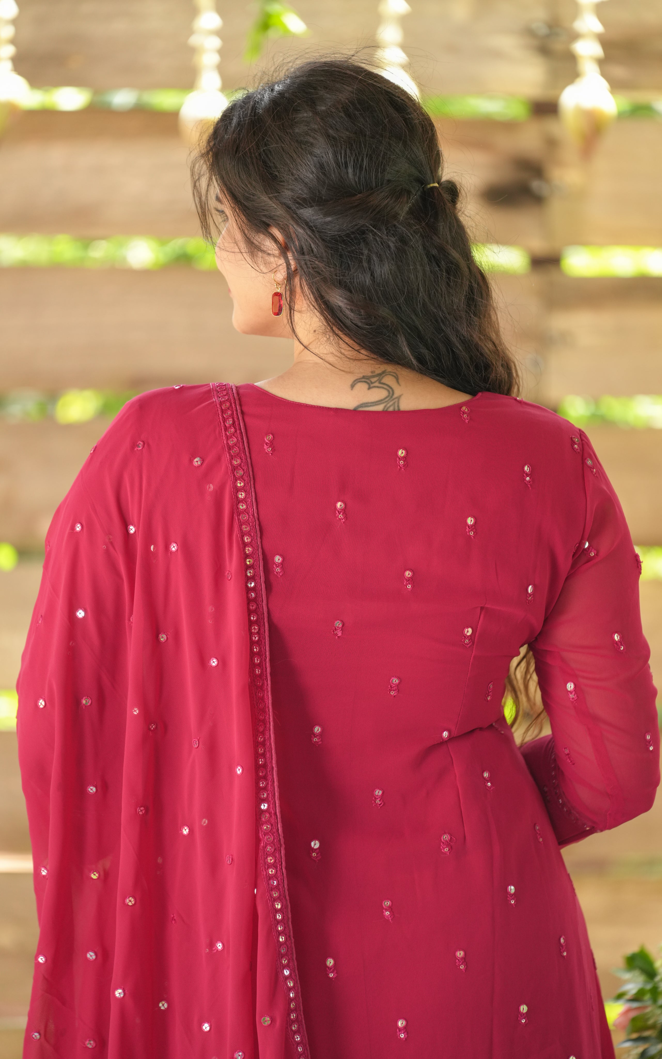 Instore - Pink Georgette Aline Kurti with Sequin Detailing All Over & Matching Dupatta
