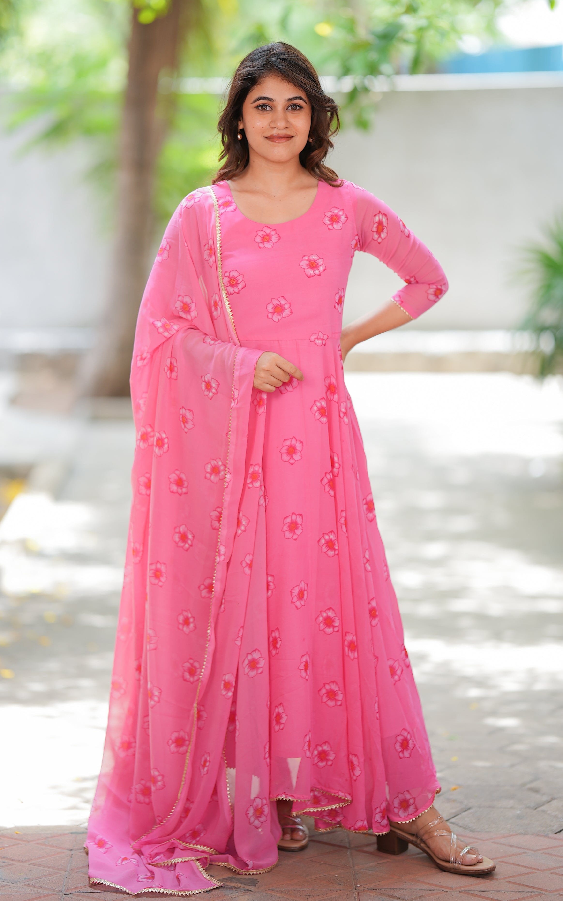 Pon Tharigai Pink H (Kurti+Dupatta)