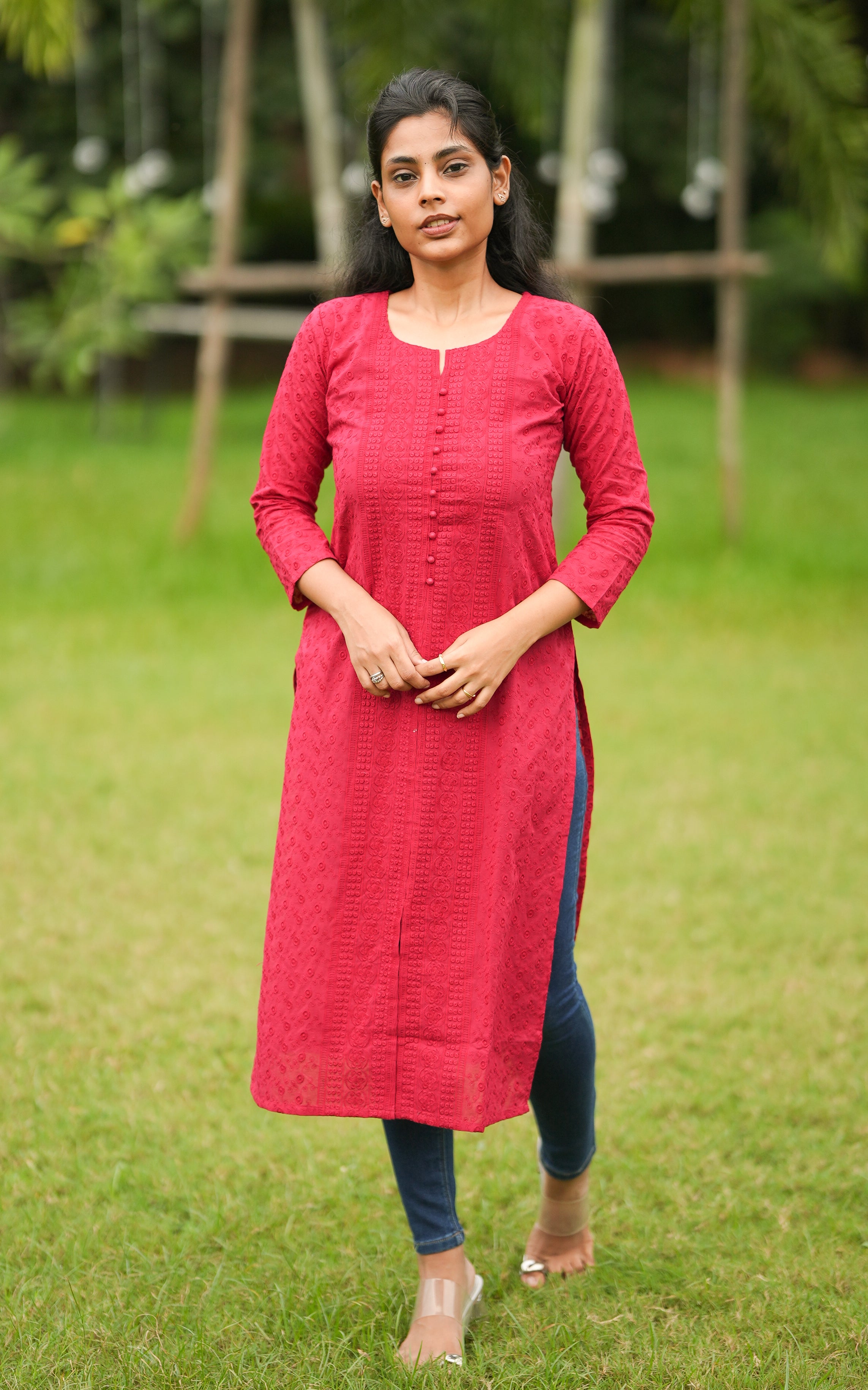Aadhilakshmi Reddish Pink KURTIS instore