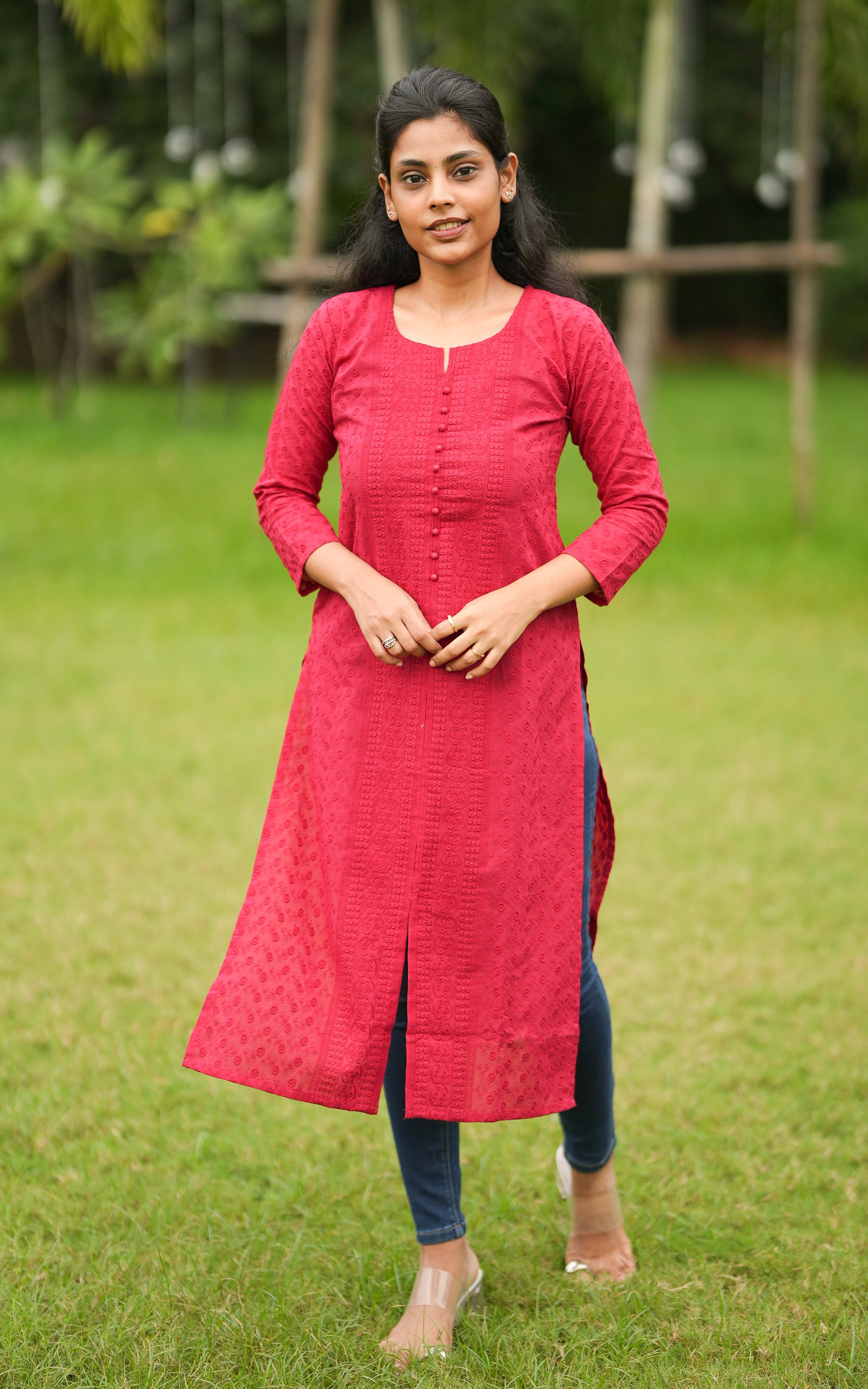Aadhilakshmi Reddish Pink KURTIS instore
