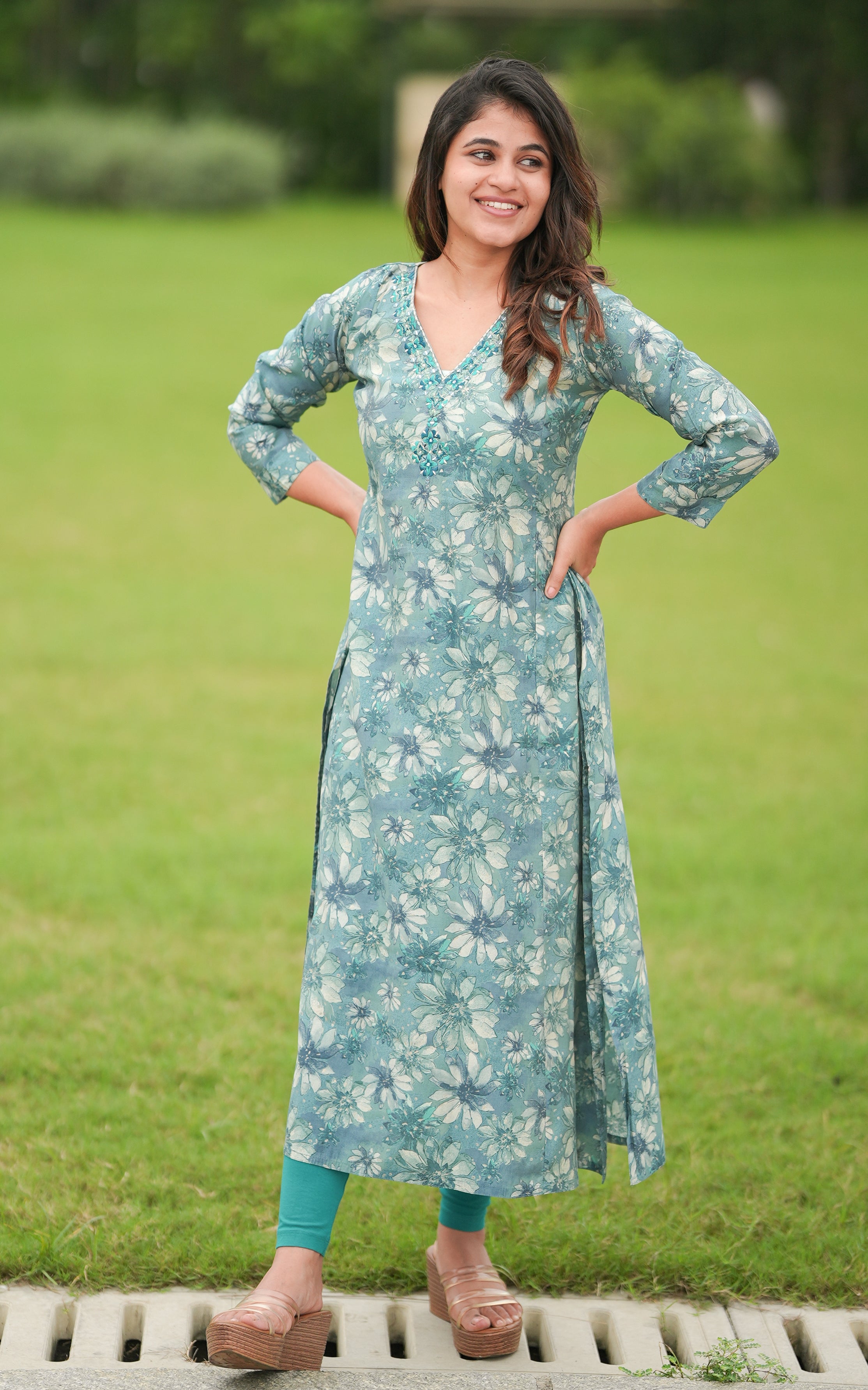 Rosy Pastel Green KURTIS instore