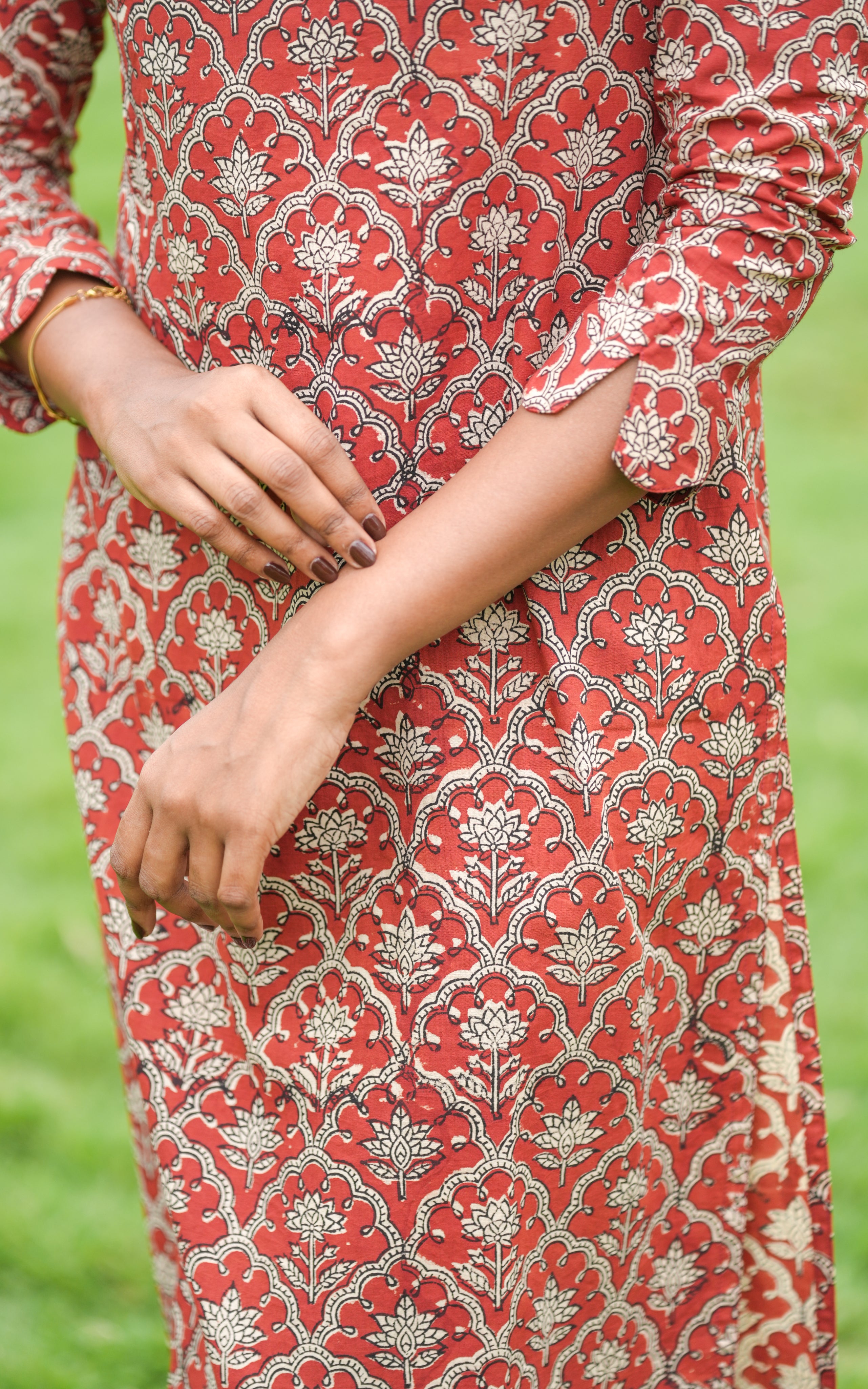 Instore – Sarjanna D Rust Cotton Handblock Printed Straight Cut Kurti with Side Slit – Women's Ethnic Wear