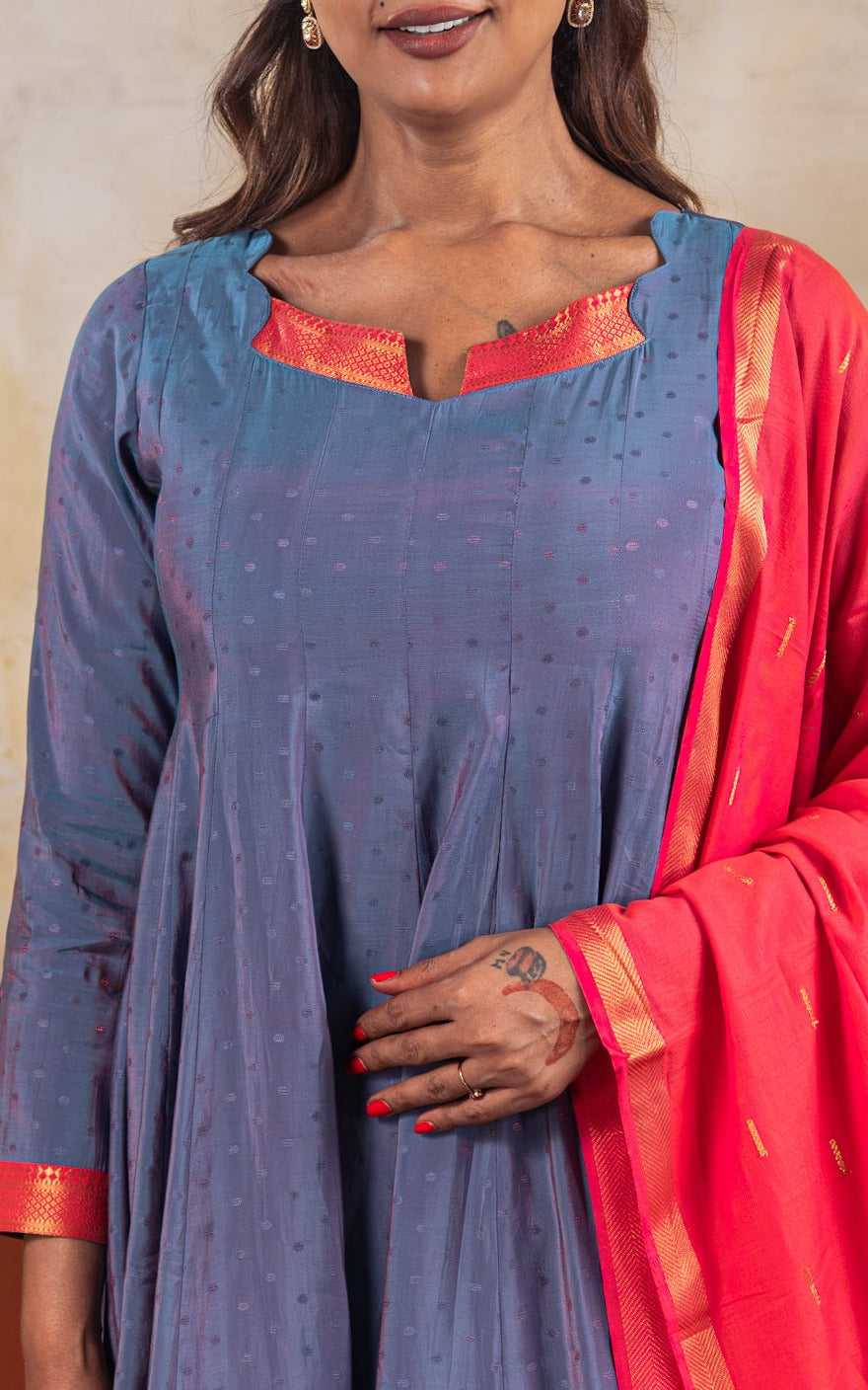 Navarathri Bluish Grey (Kurti+Dupatta)