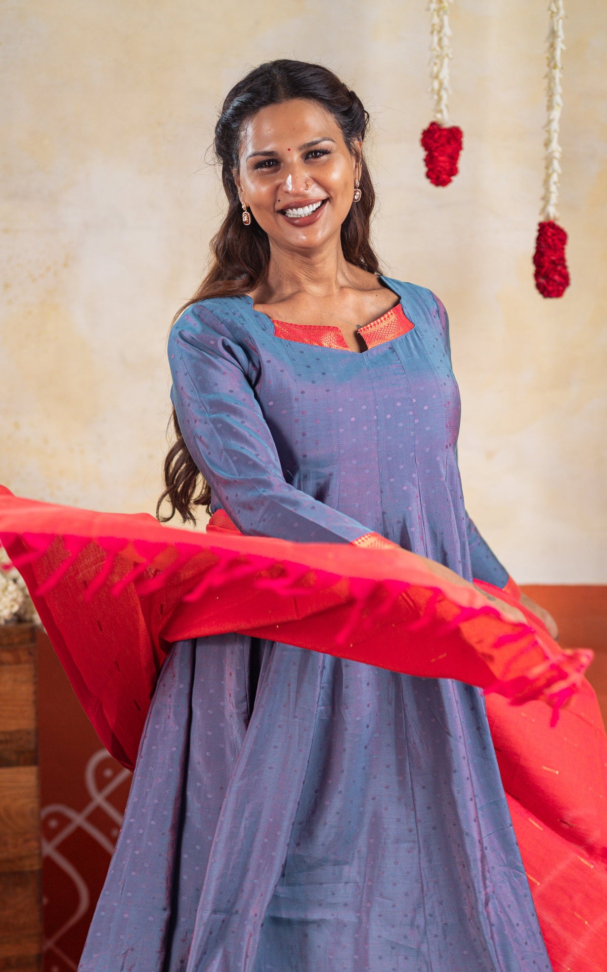 Navarathri Bluish Grey (Kurti+Dupatta)