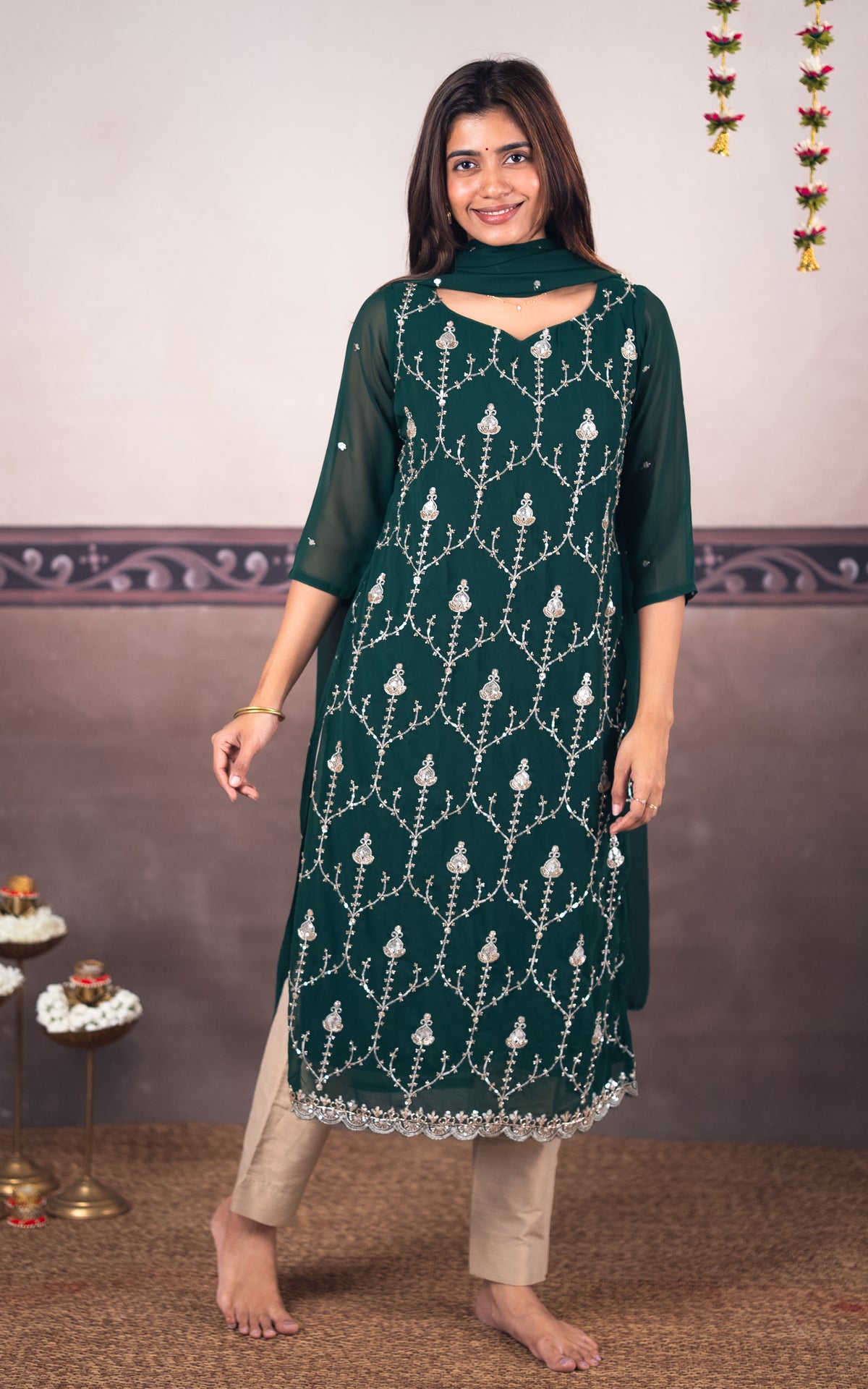 Stonework Green (Kurti+Dupatta)