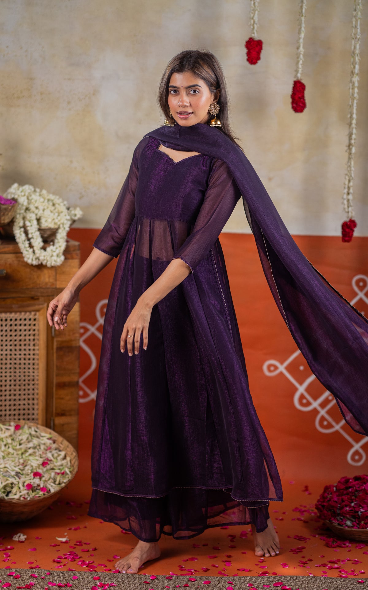Sparkling Plain Violet (Kurti+Pant+Dupatta)