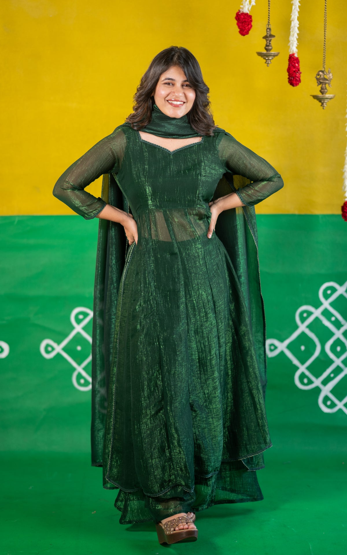 Sparkling Plain Green (Kurti+Pant+Dupatta)
