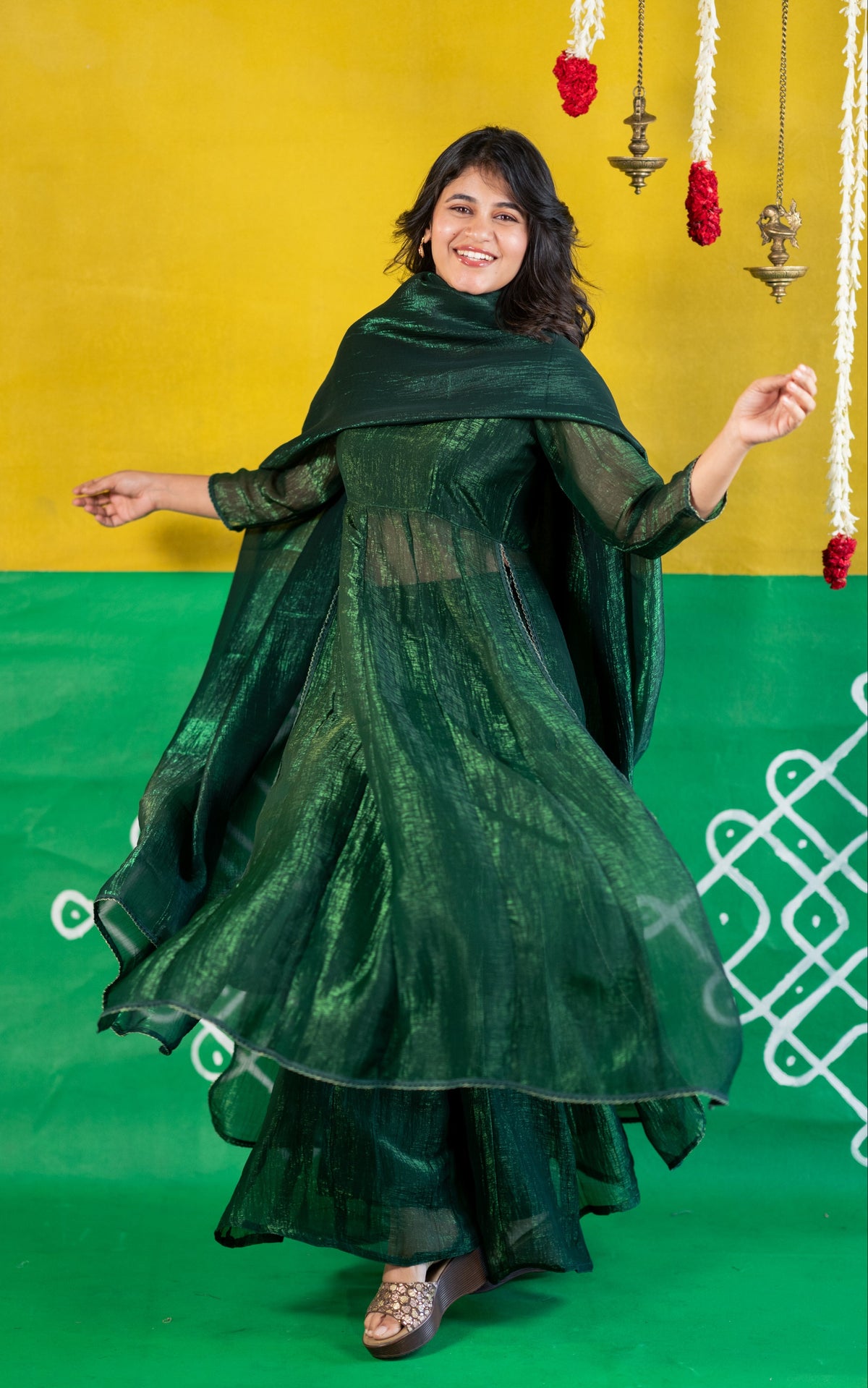 Sparkling Plain Green (Kurti+Pant+Dupatta)