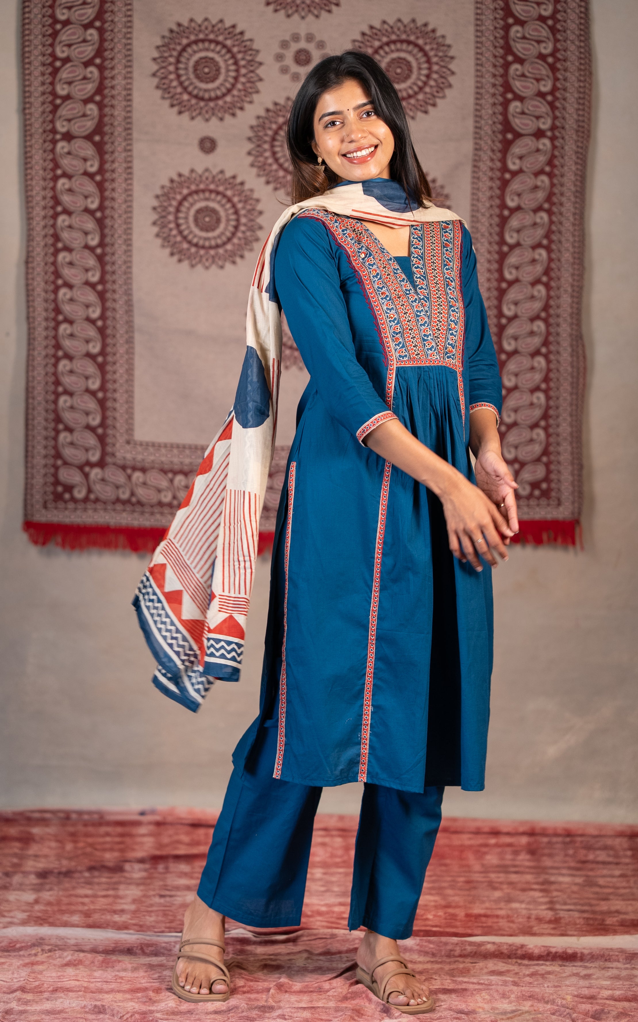 Traditional cotton kurti with dupatta set for women