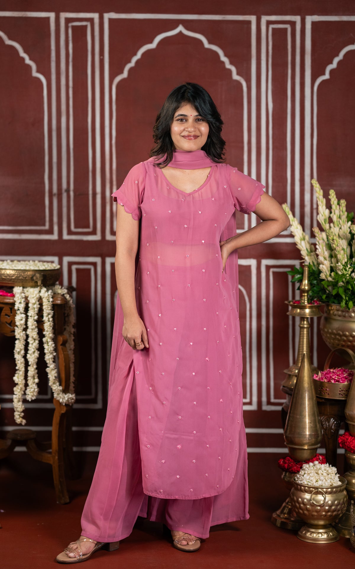 Minnale Petals Dusty Onion (Kurti+Pant+Dupatta)