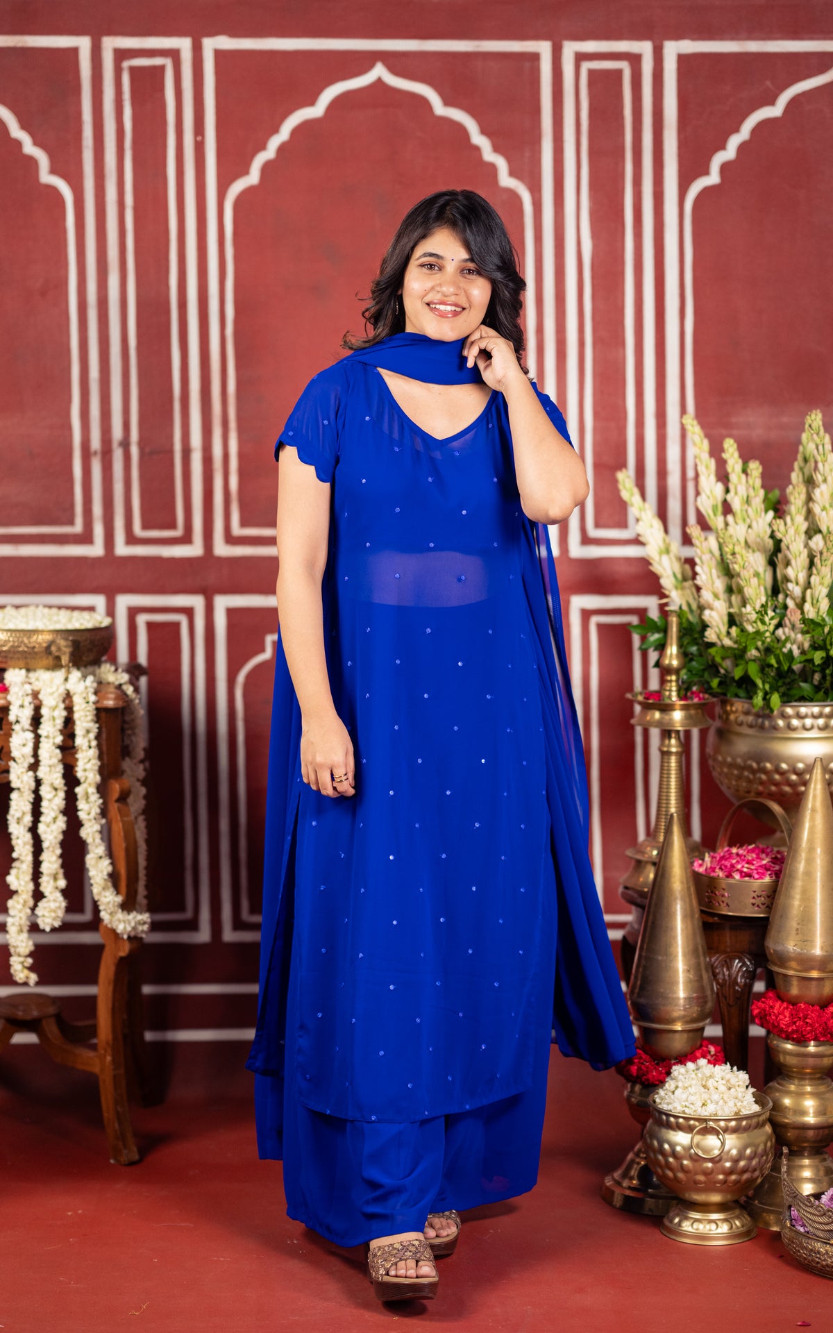 Minnale Petals Royal Blue (Kurti+Pant+Dupatta)