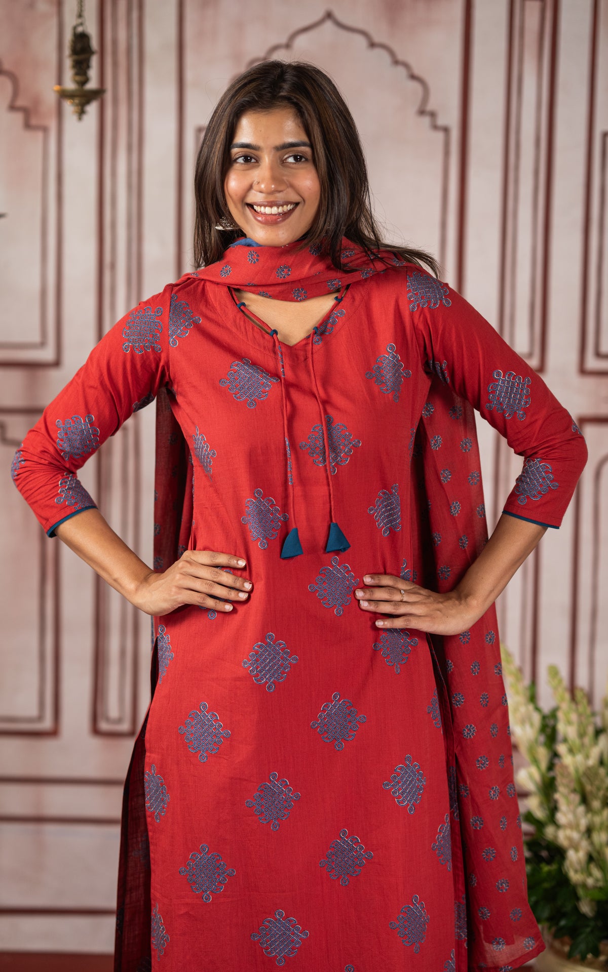 Dhinam Oru Kolam Brick Red (Kurti+Dupatta)