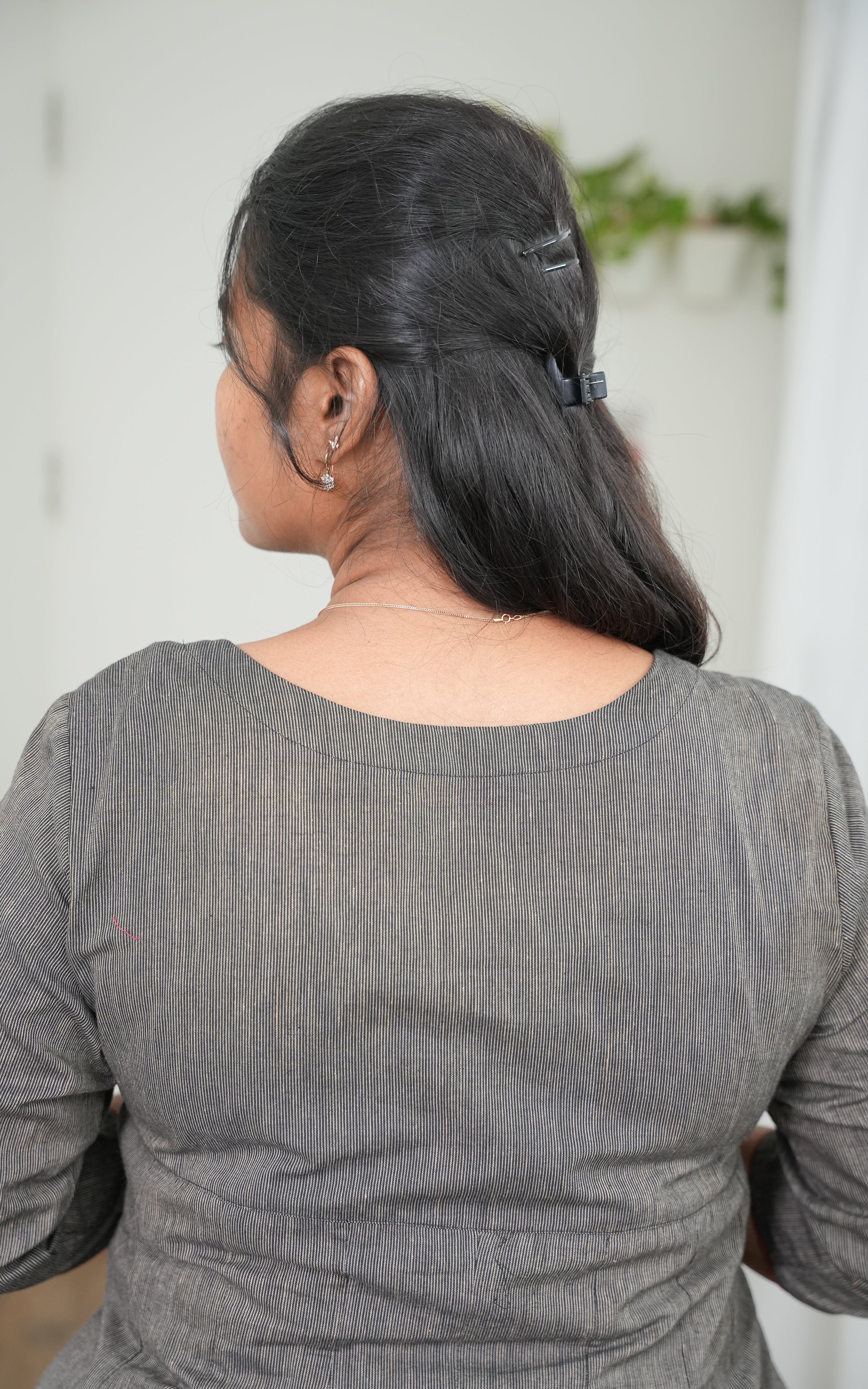 Stylish black A-line kurti crafted from South Cotton, paired with a grey dupatta featuring deep maroon borders for a subtle pop of color