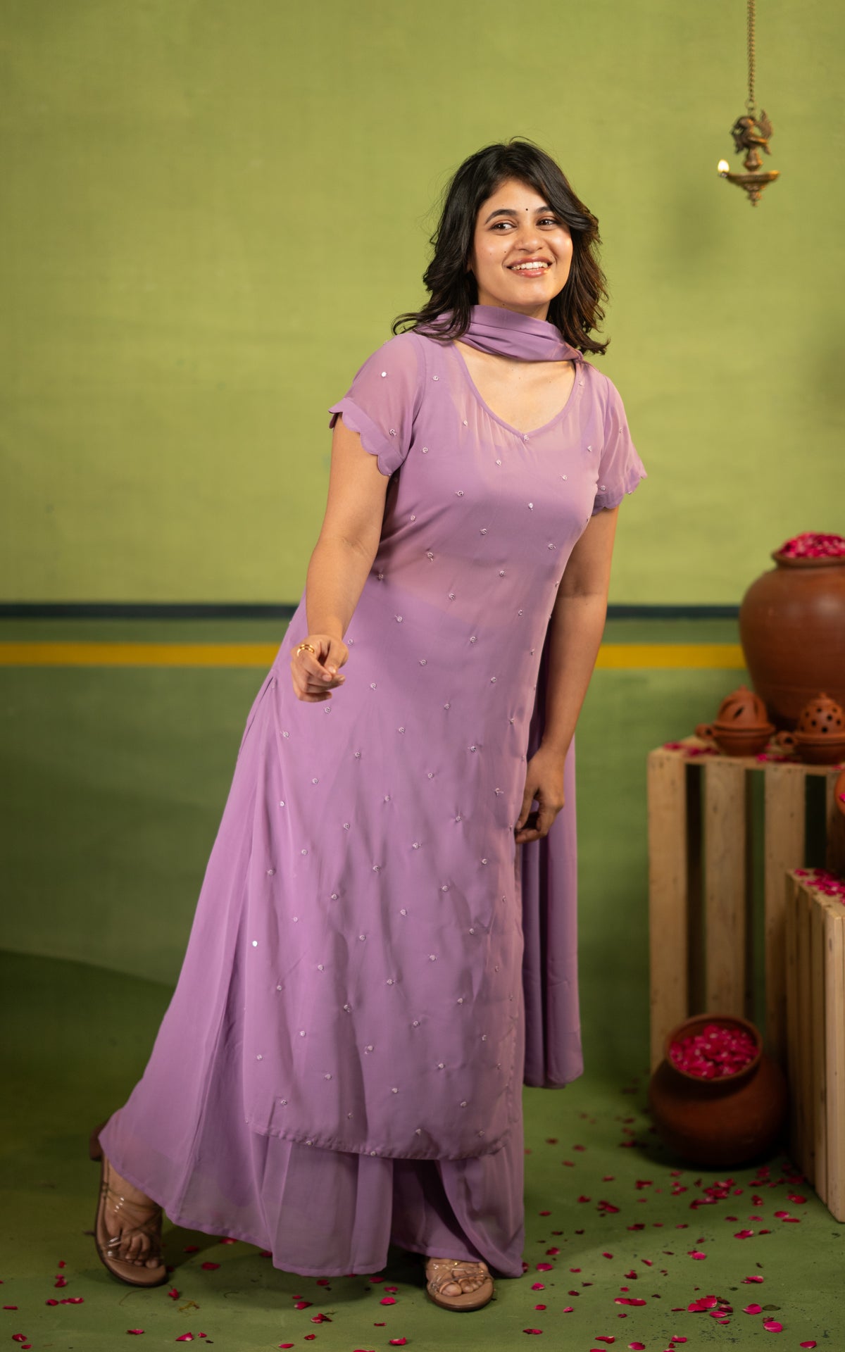 Minnale Petals Lavender (Kurti+Pant+Dupatta)