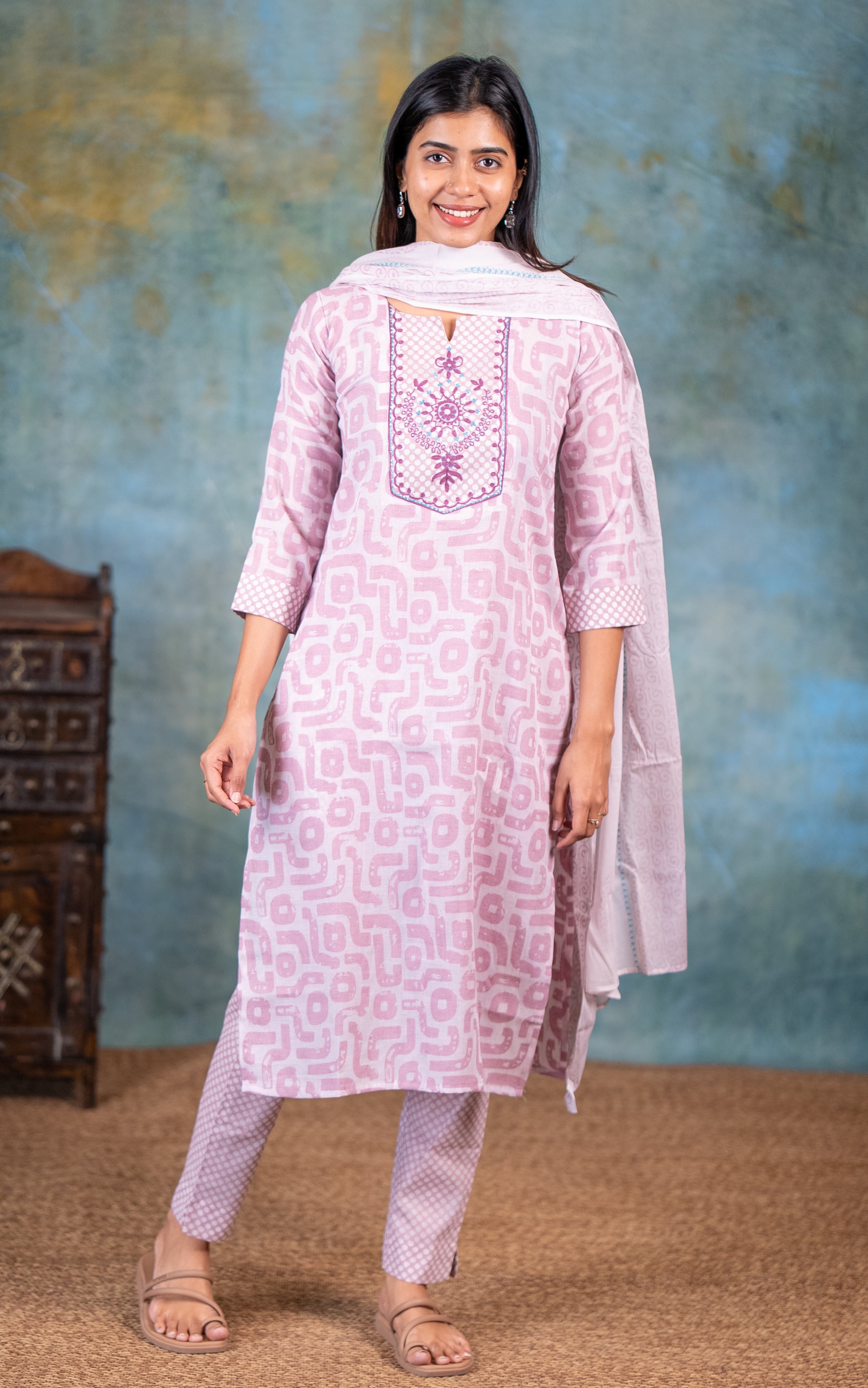 Casual wear cotton blend printed kurti set for women