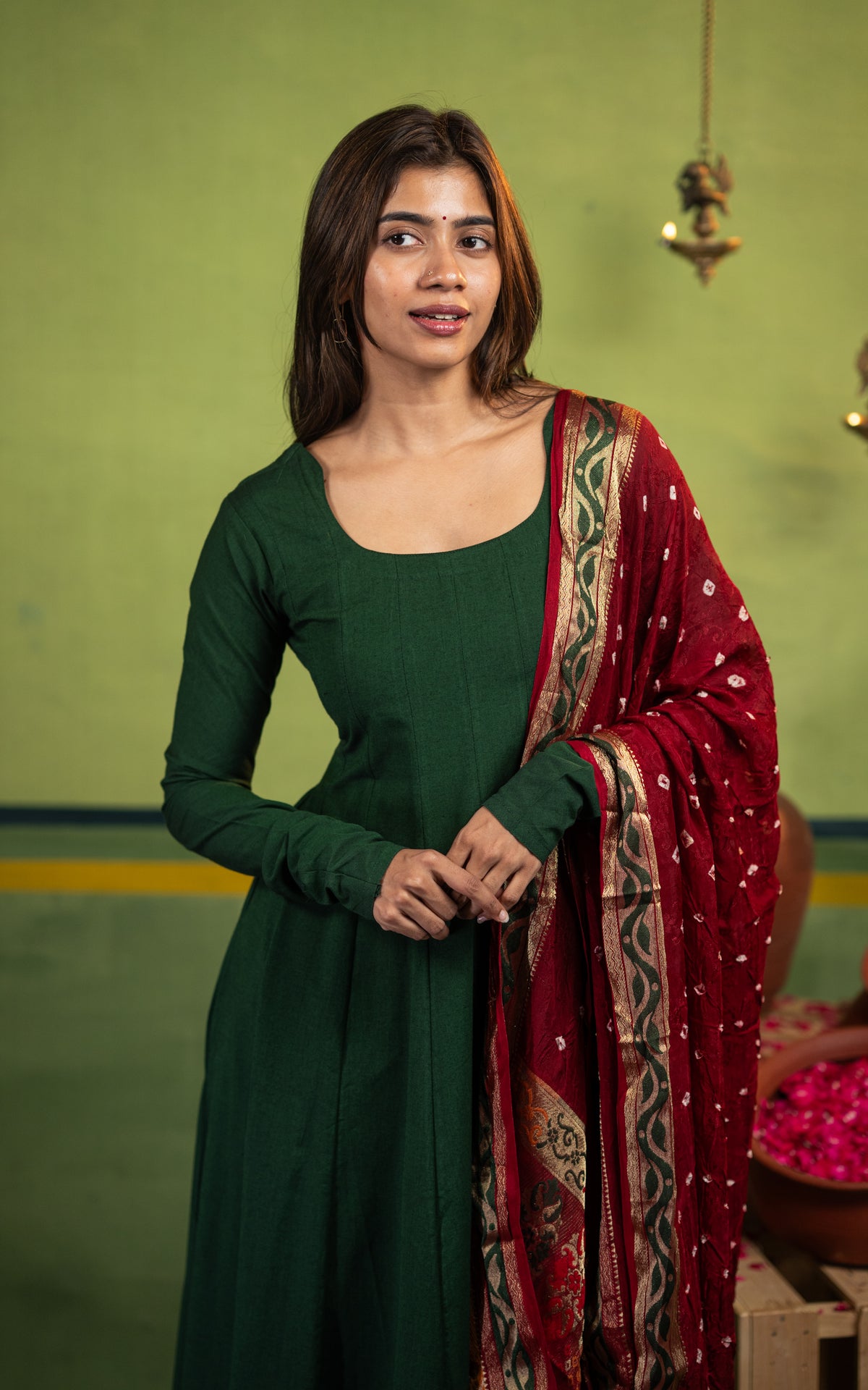 Yazhini Dark Green (Kurti+Dupatta)