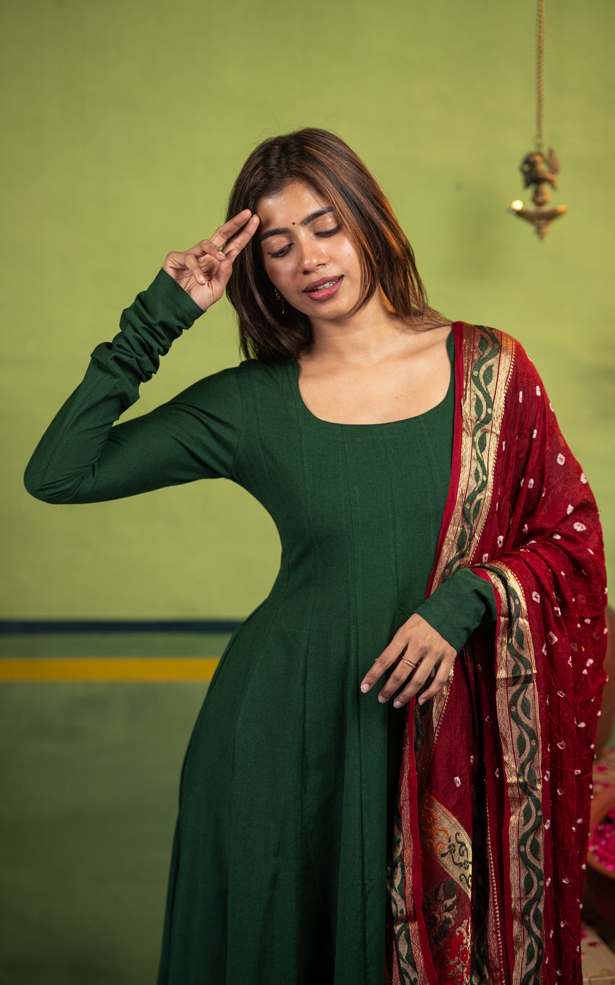 Yazhini Dark Green (Kurti+Dupatta)