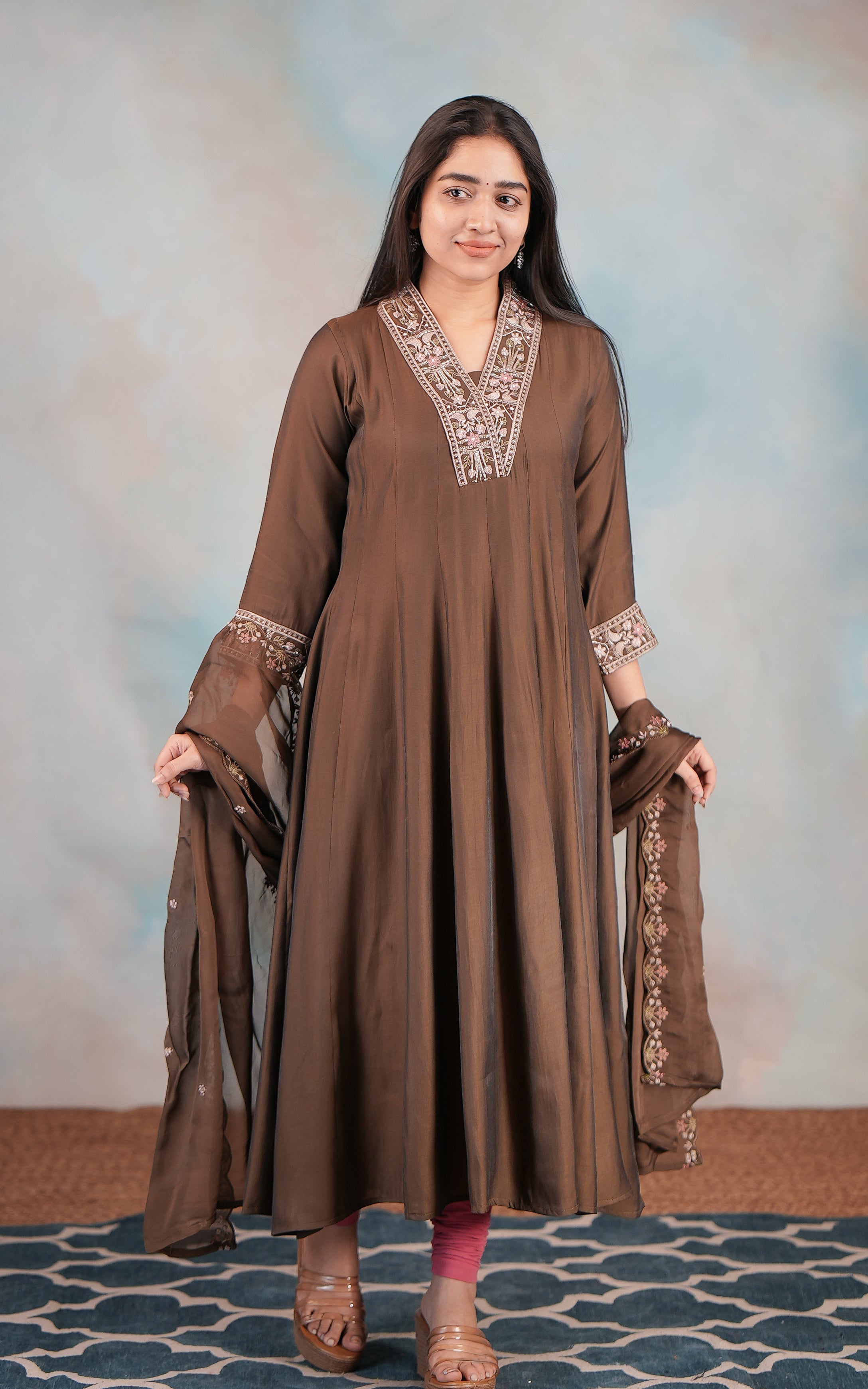 Dark olive Aline kurti with dupatta