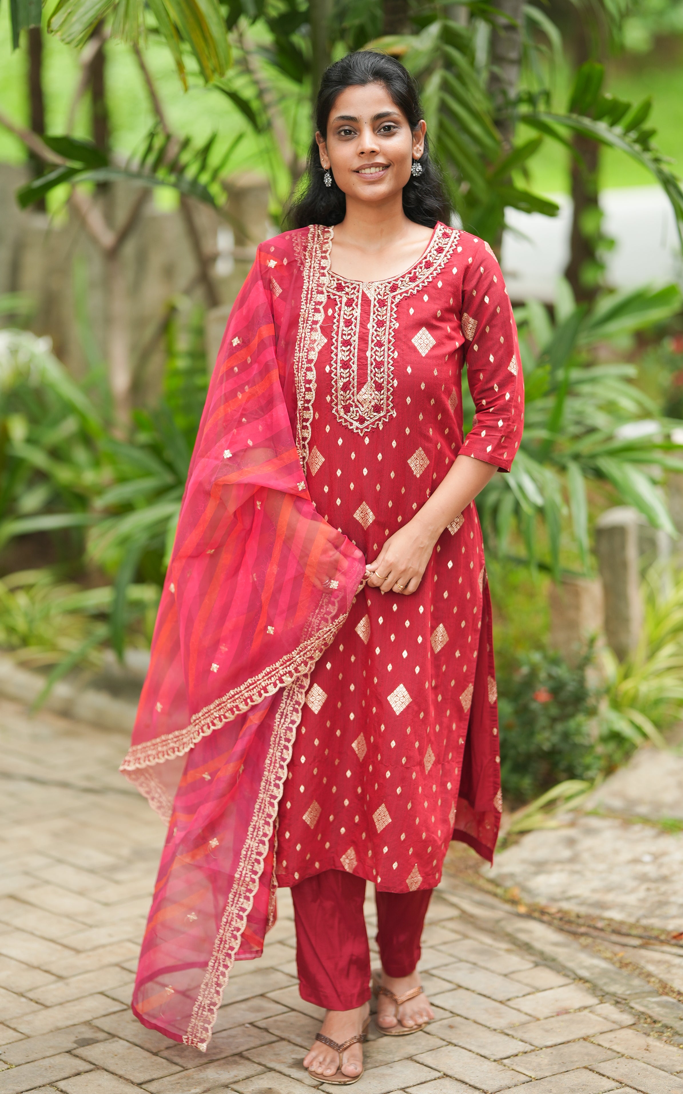 Sharika Maroon (Kurti+Pant+Dupatta) KURTIS Instore