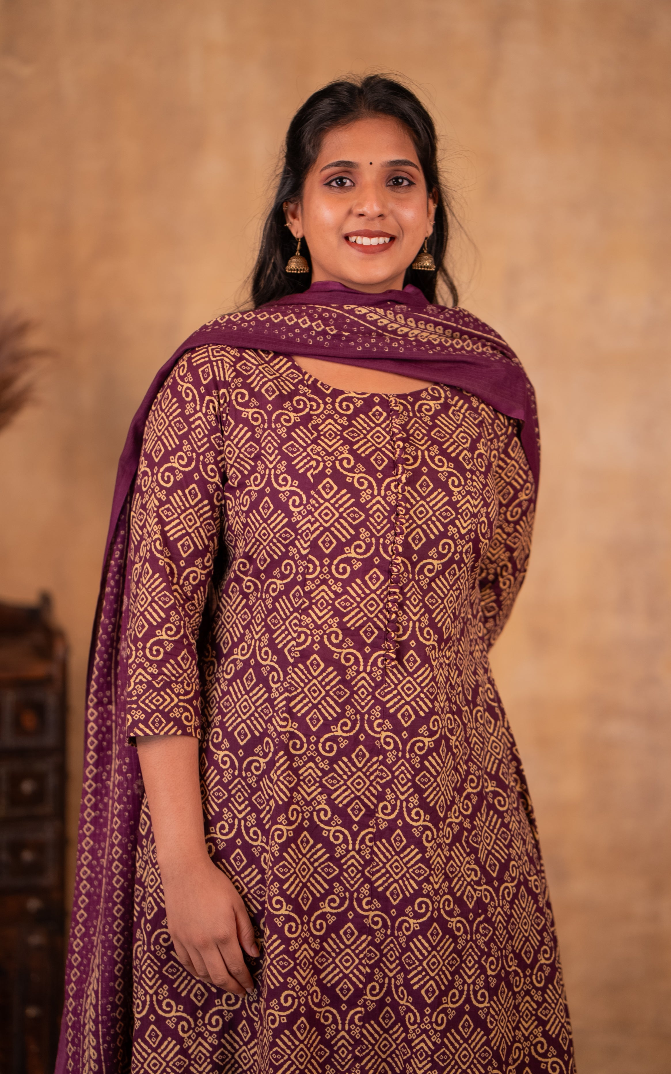 College wear deep plum printed kurti for women
