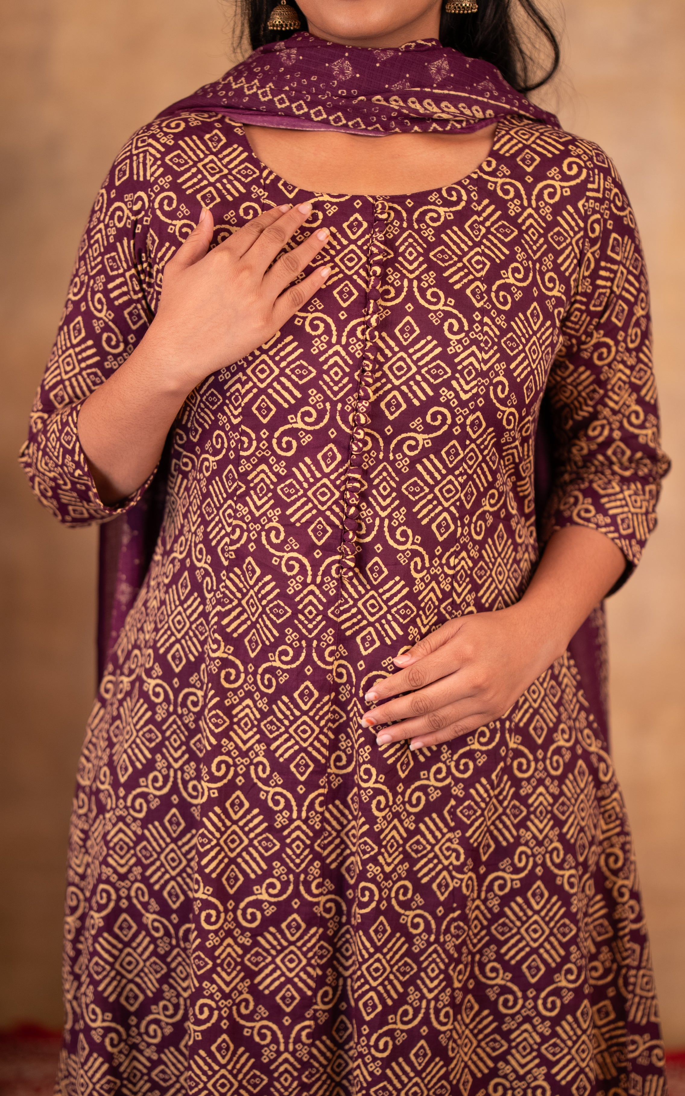 Casual wear deep plum cotton kurti set for women