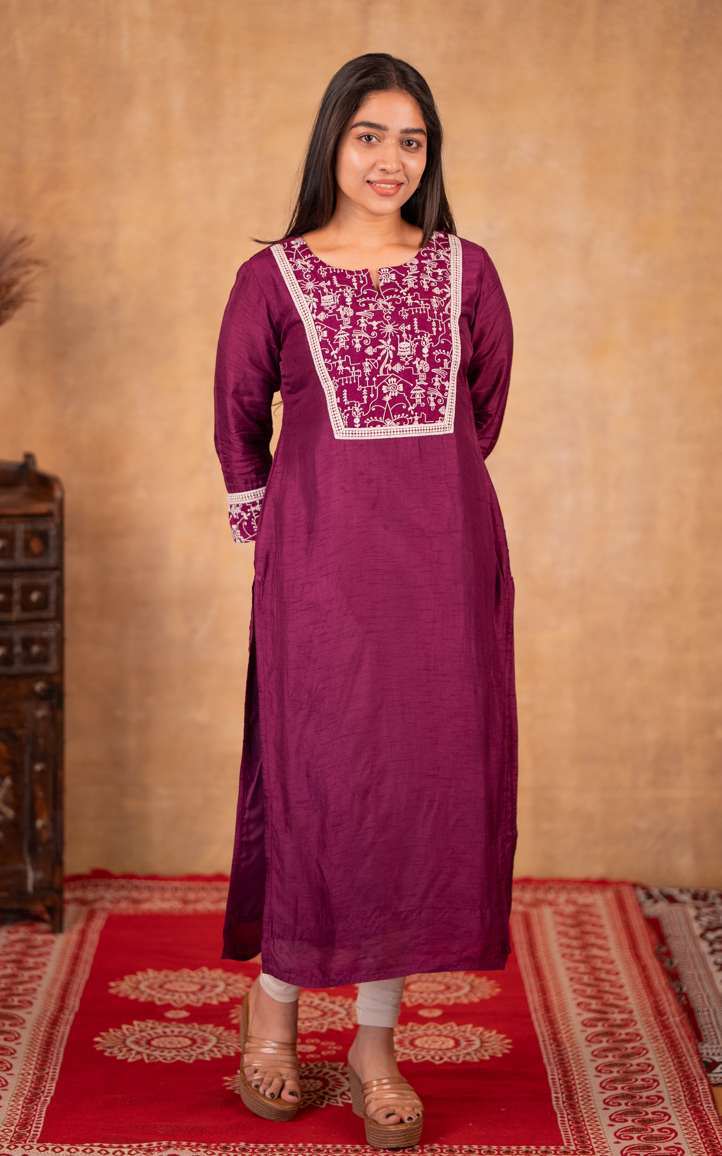 Casual wear dola silk long kurti for women