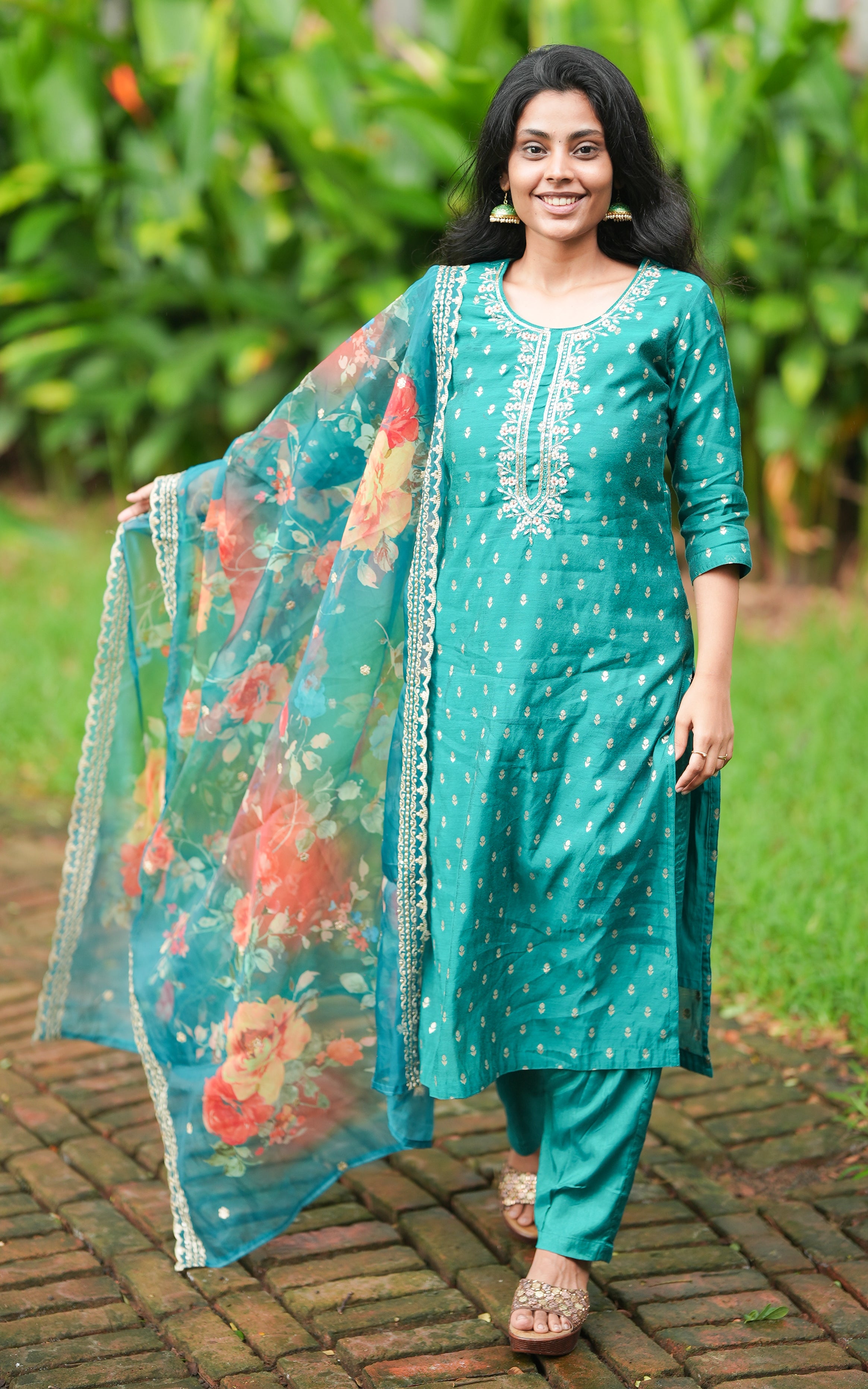 Safana Teal Blue (Kurti+Pant+Dupatta) KURTIS instore