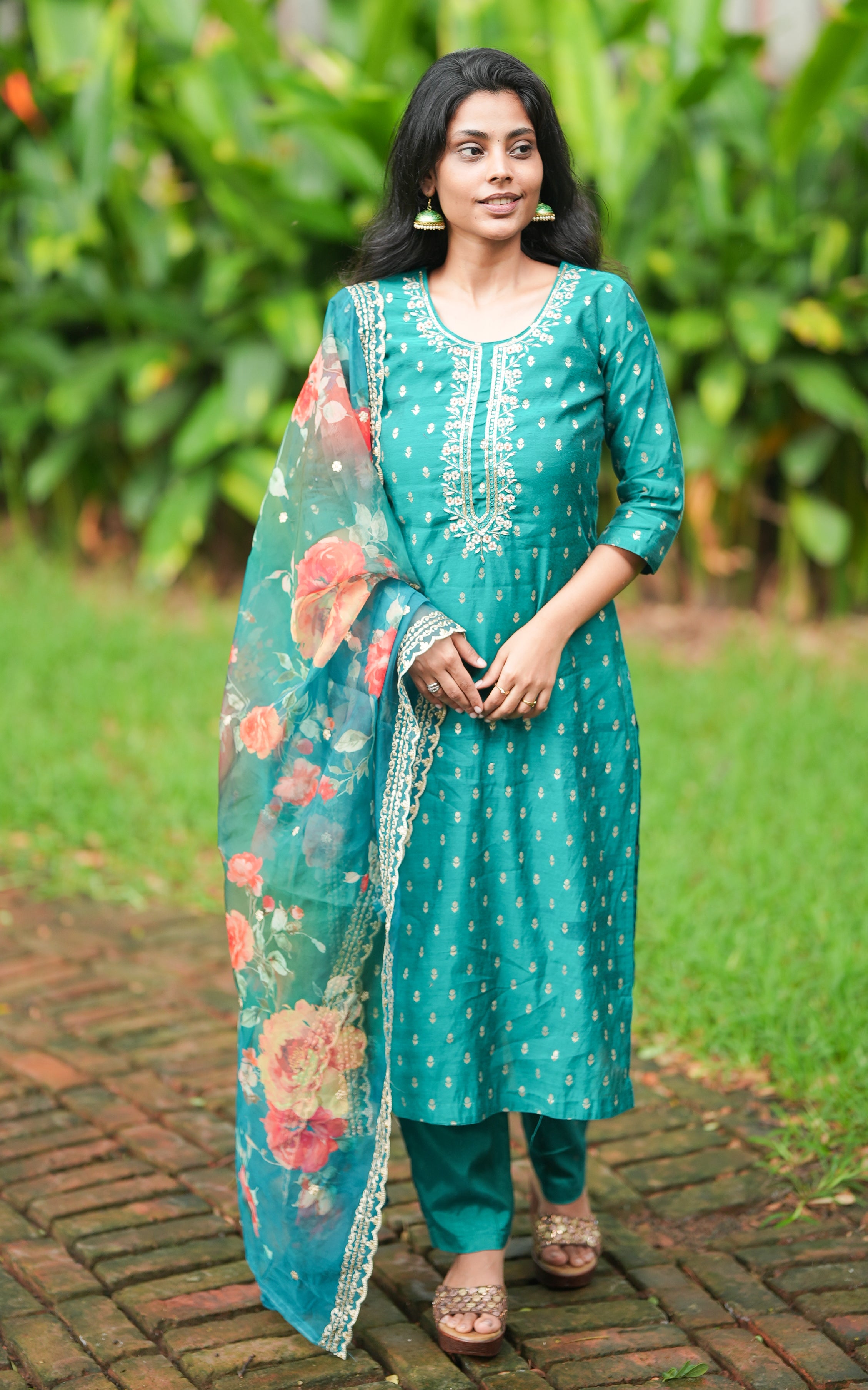 Safana Teal Blue (Kurti+Pant+Dupatta) KURTIS instore