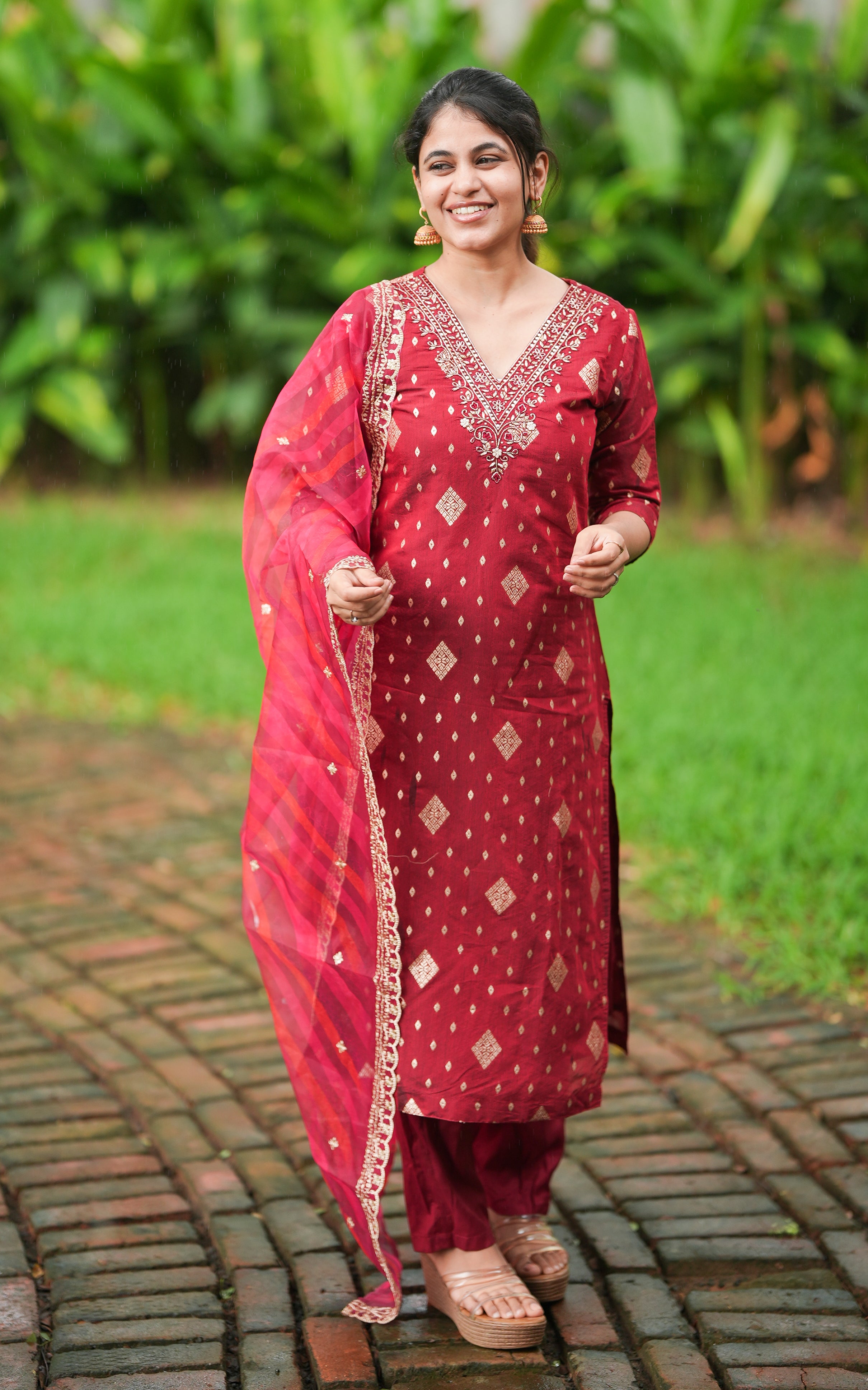 Sarathi Maroon (Kurti+Pant+Dupatta)
