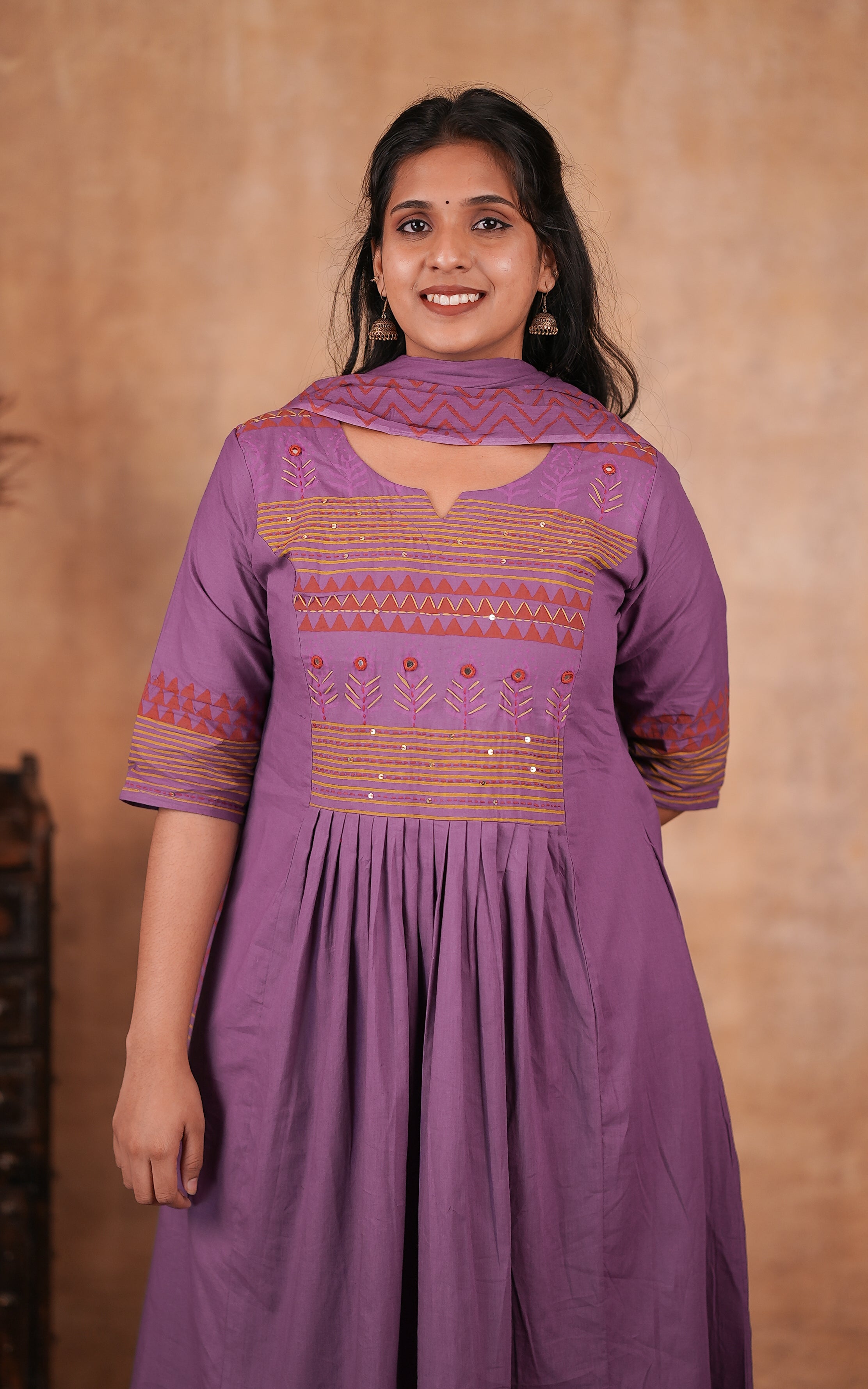 Handblock Printed Anarkali with Double Side Pocket