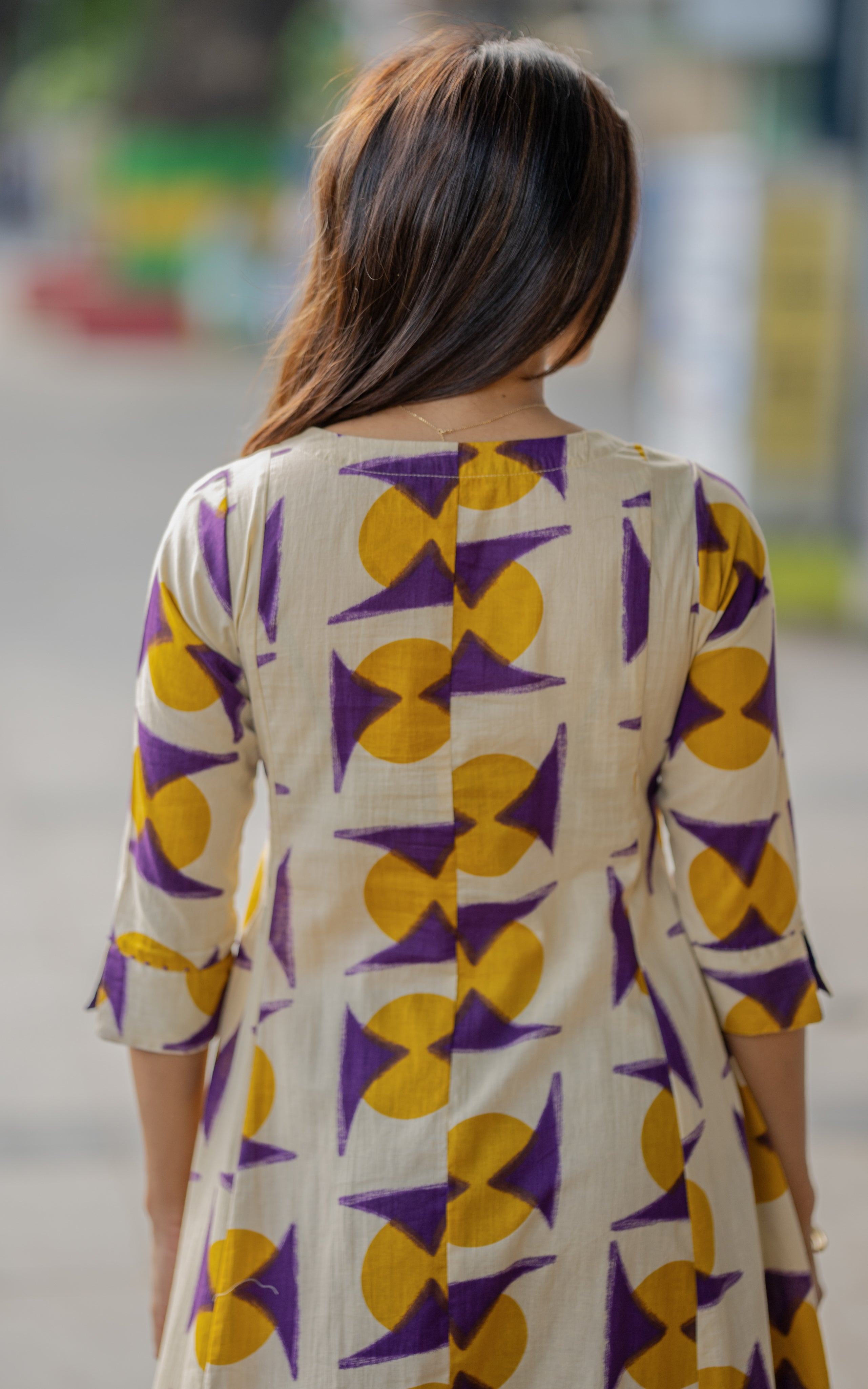 Beige and Violet Cotton Summer Collection Kurti for Women