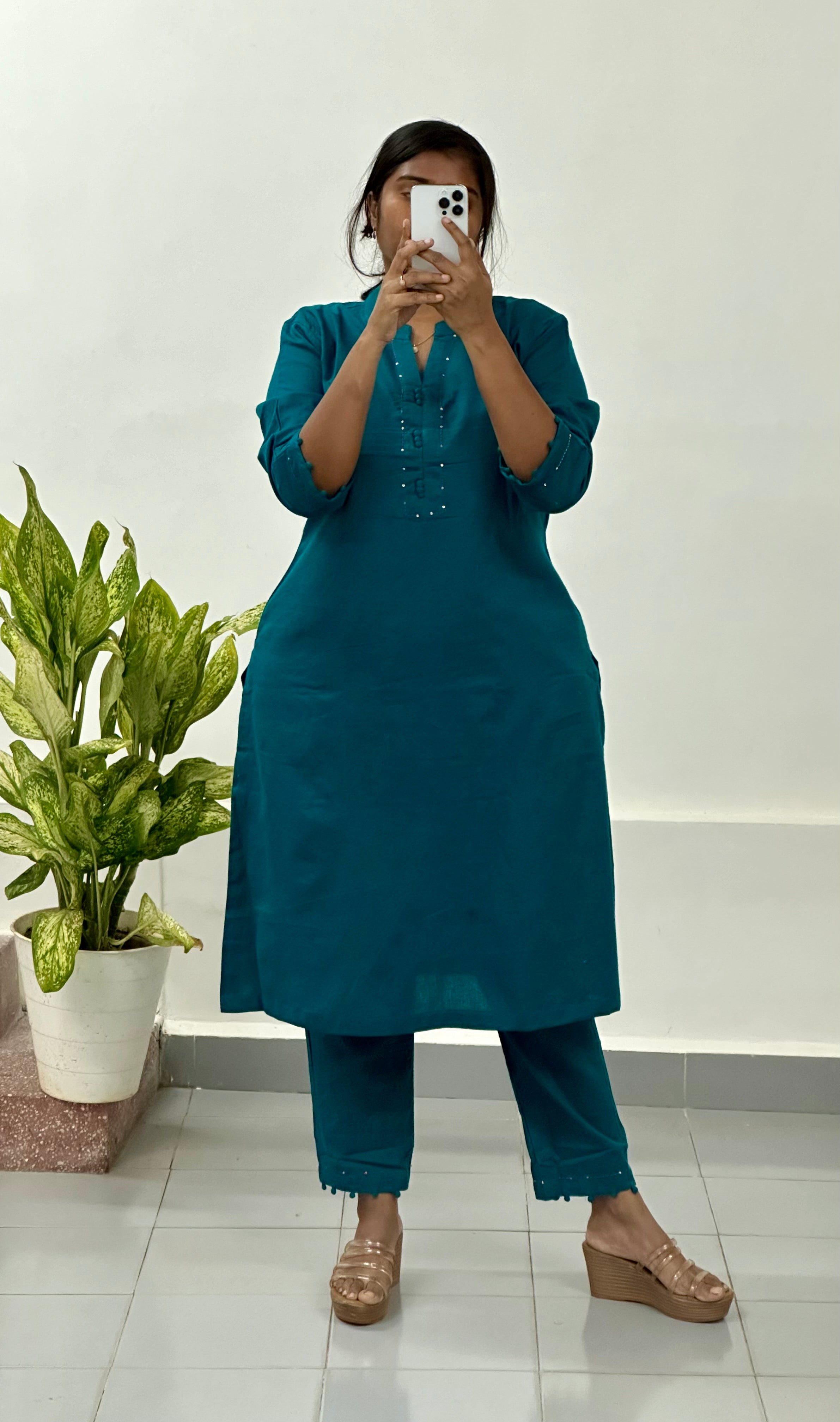 instore Nadhiya Teal  Straight Cut Kurti with Pant for  women office wear & daily wear,college wear