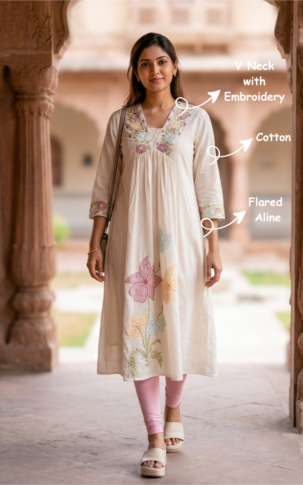 White ethnic cotton kurti for women