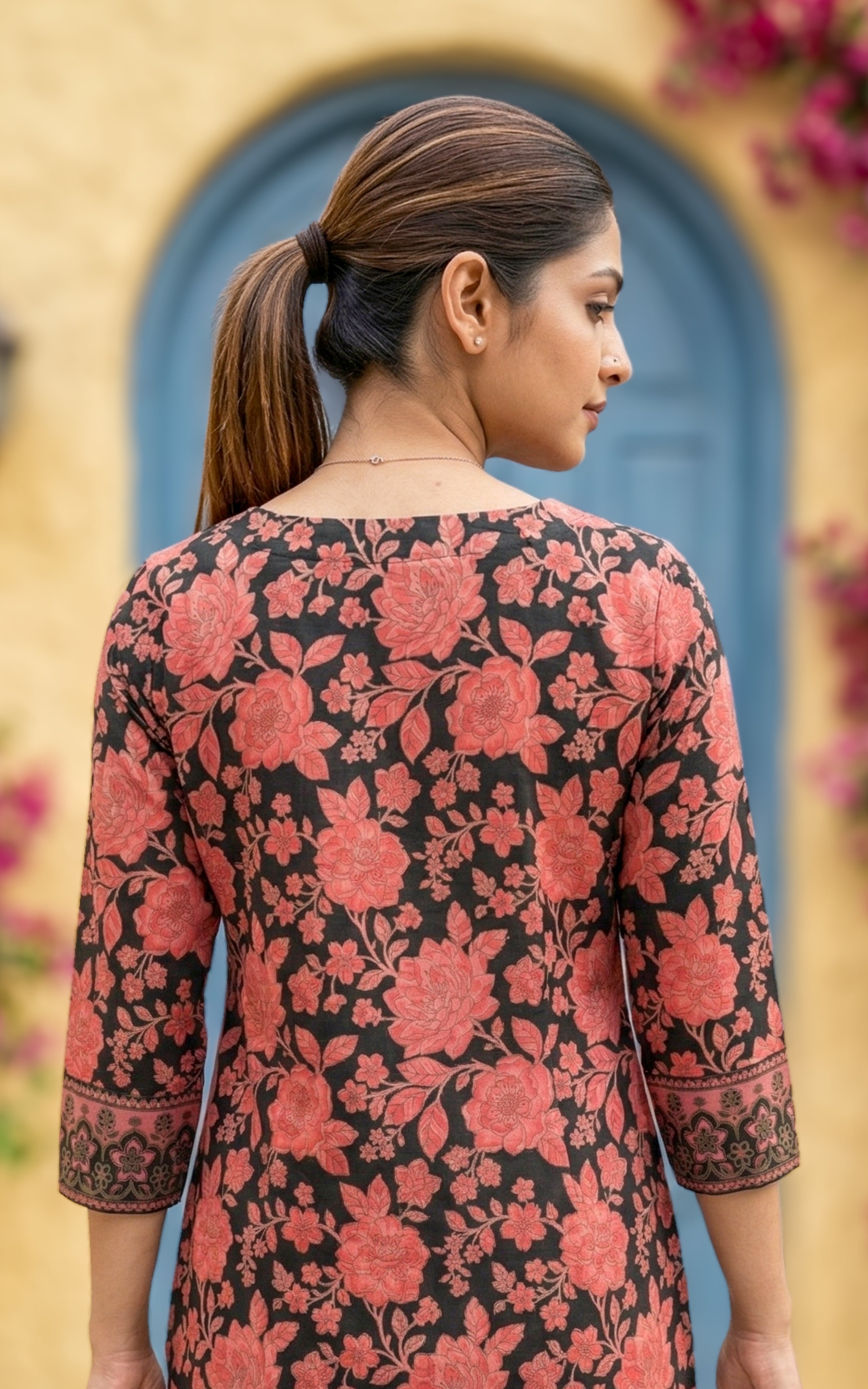 black floral print kurti for women