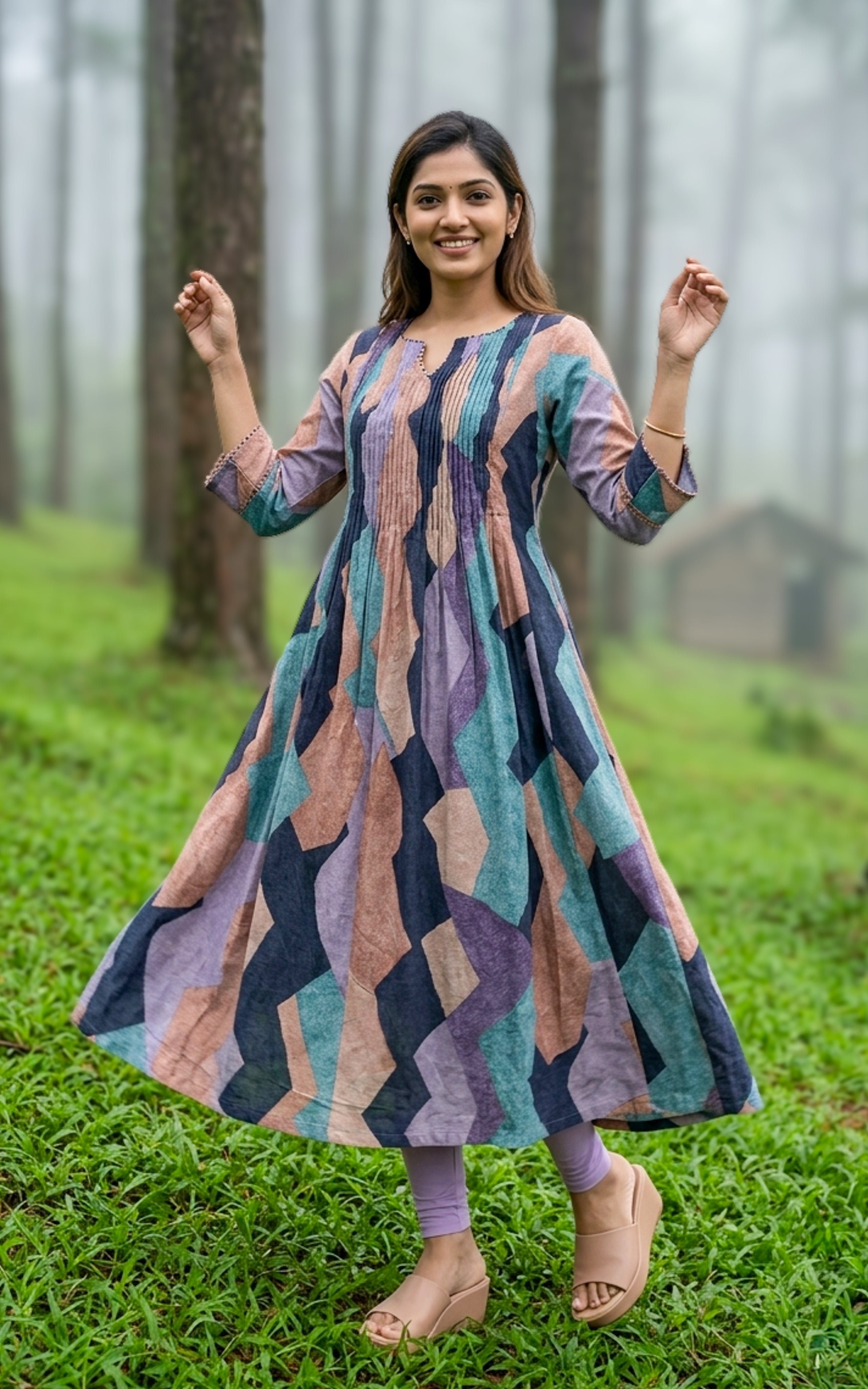Cotton Anarkali kurti with flare for women