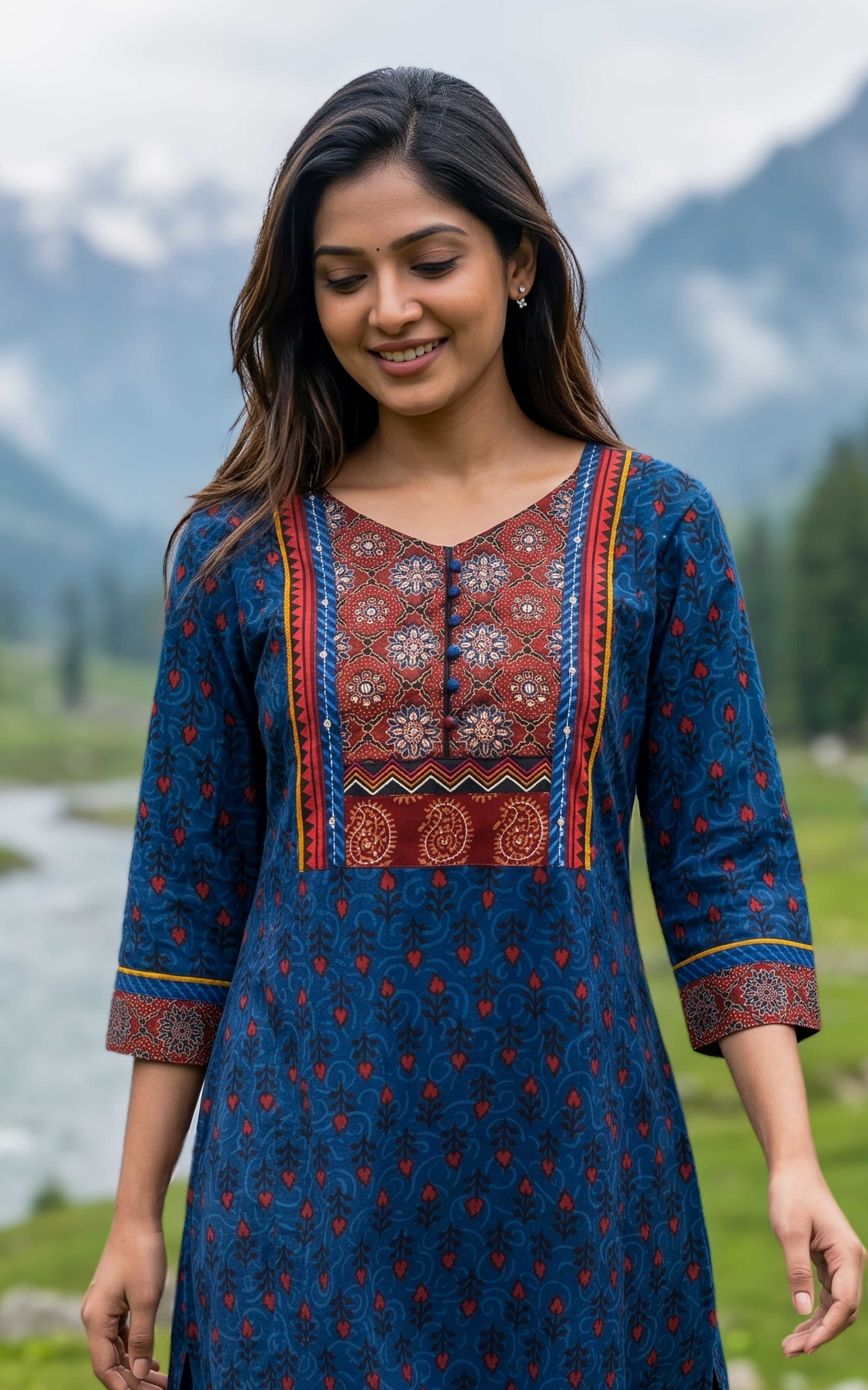 Blue ethnic cotton kurti for women
