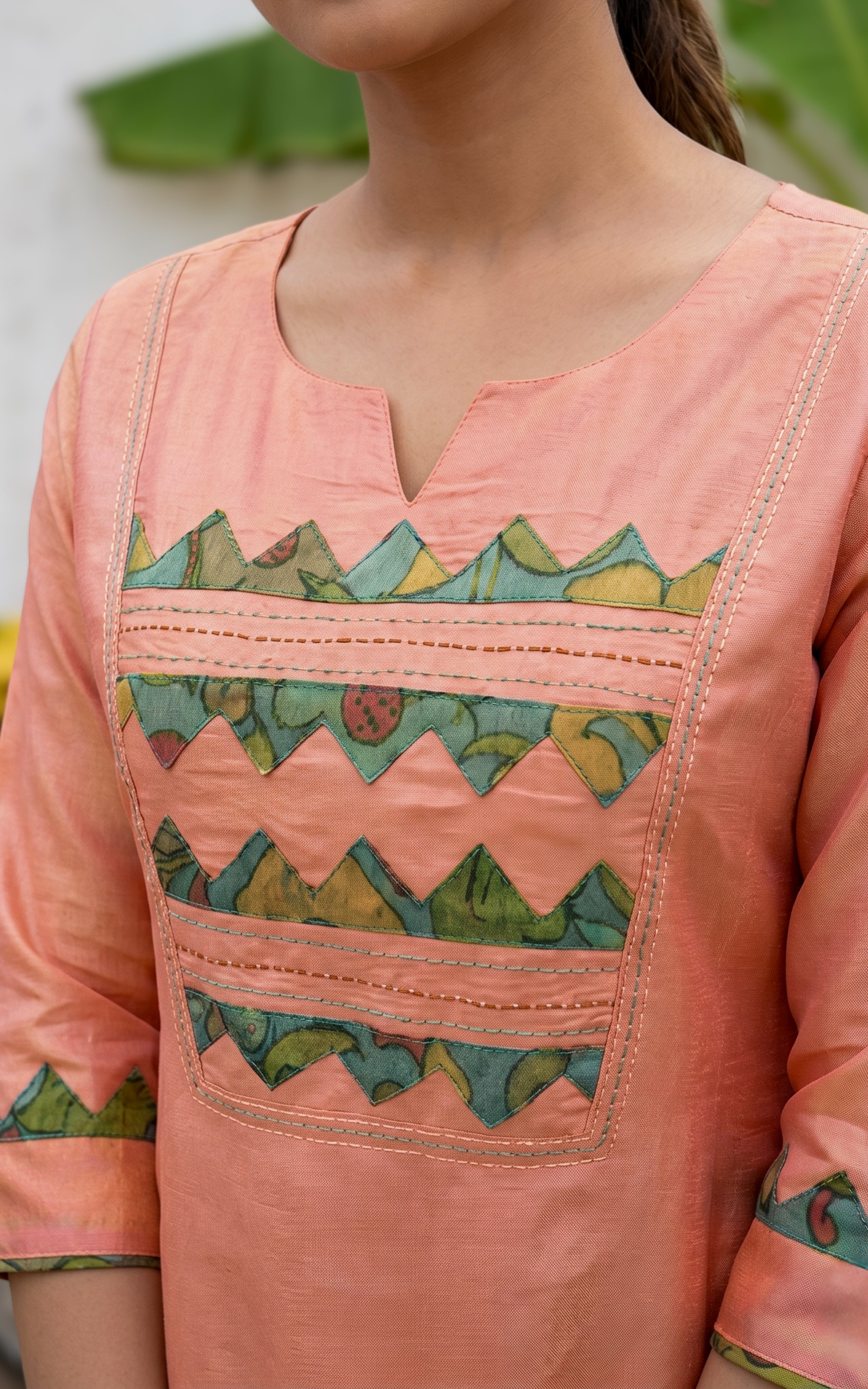 Dual Shade Dark Peach Straight Kurti Fashion Wear Women