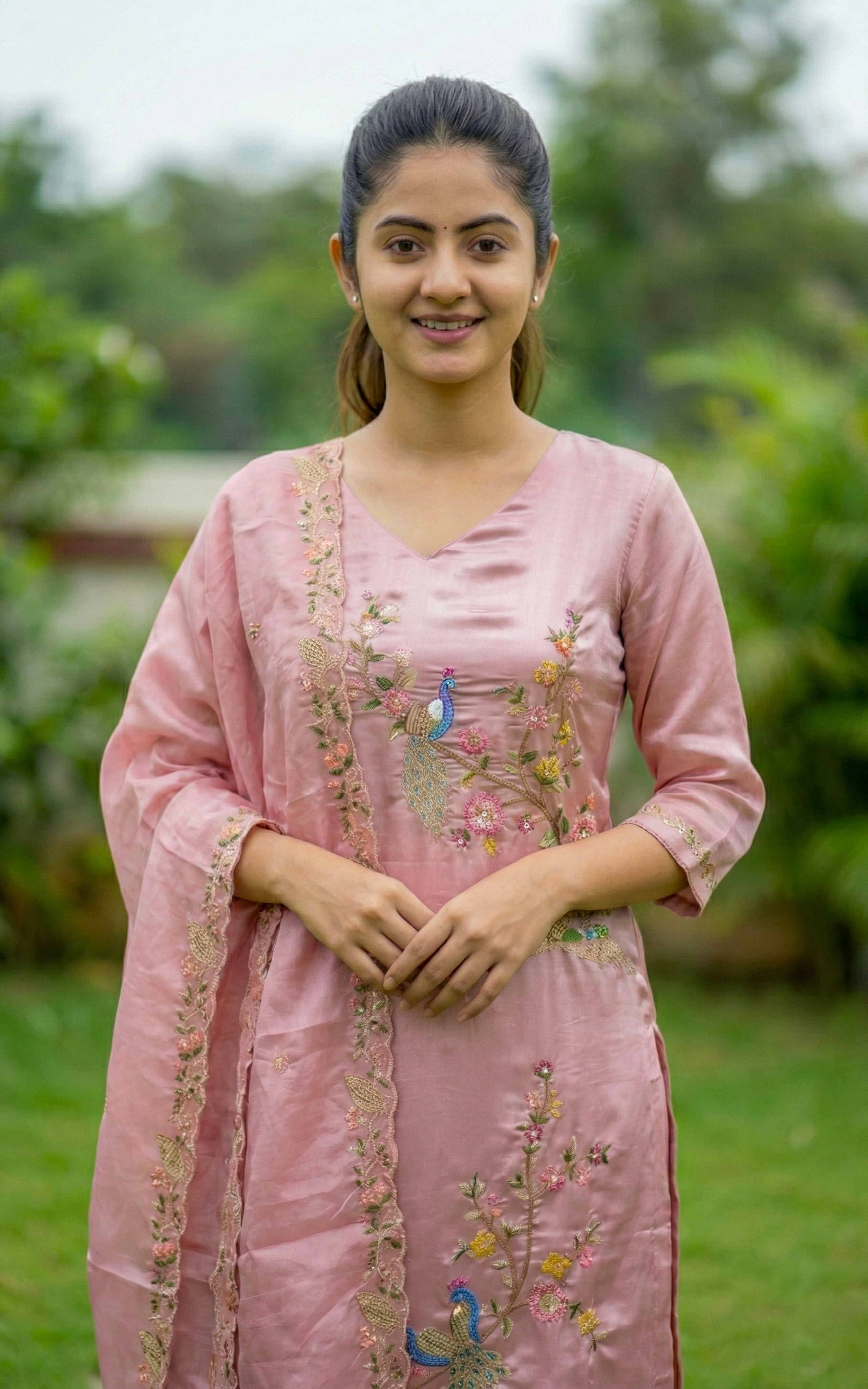 Soft pink straight cut kurti with dupatta