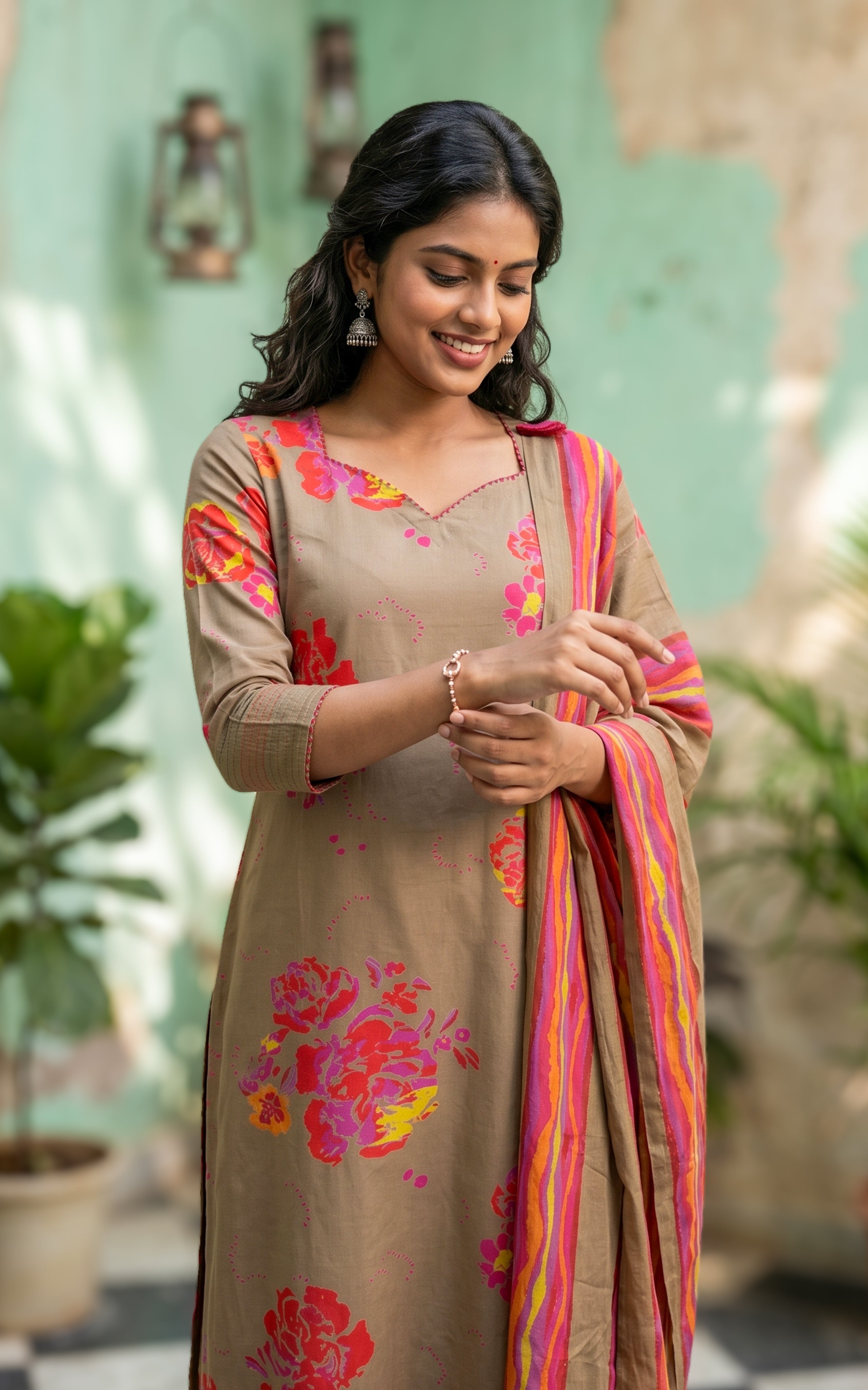 Printed kurti with straight pant and pocket
Cotton kurti with matching dupatta