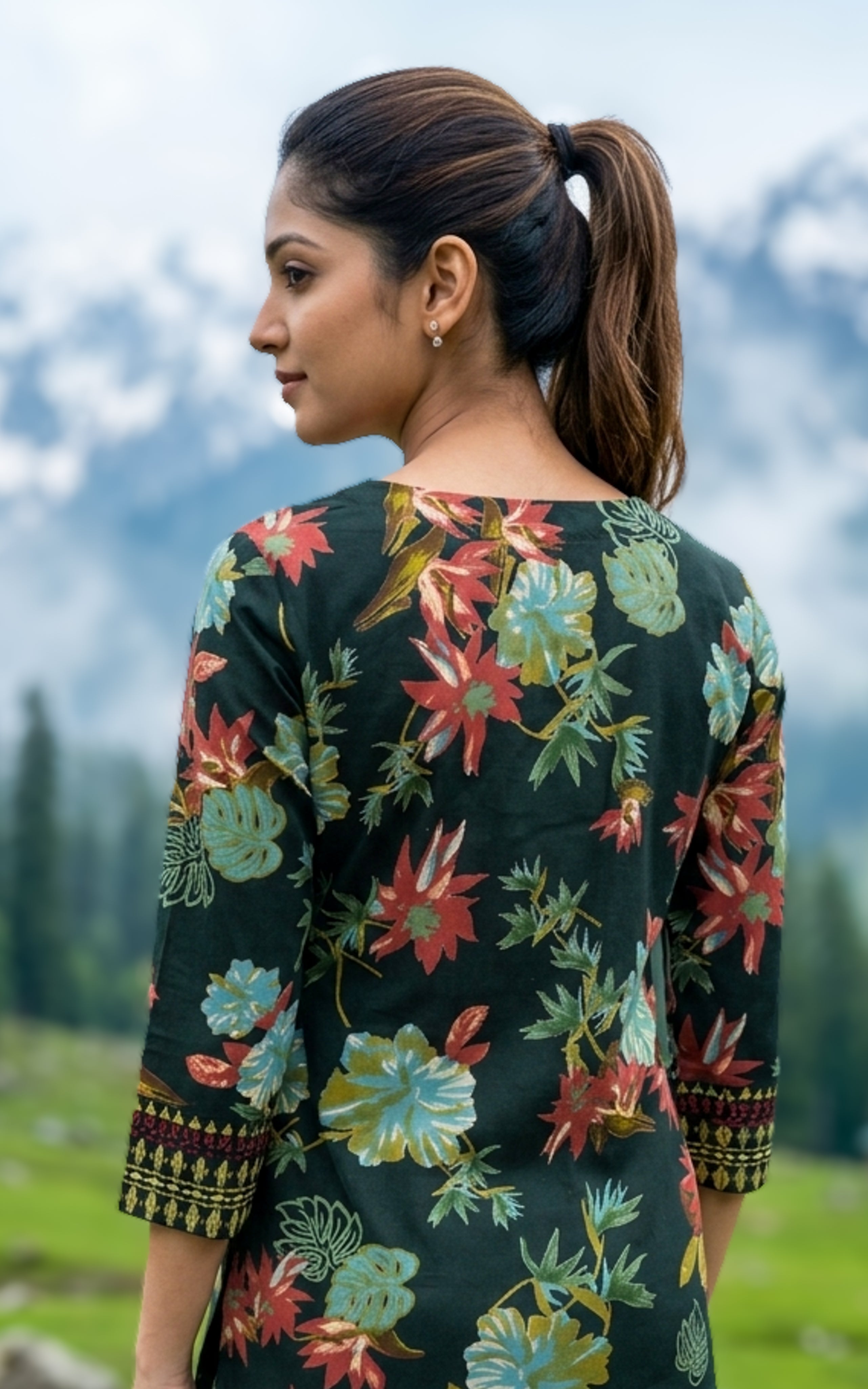 Bottle green classic cotton kurti set for women