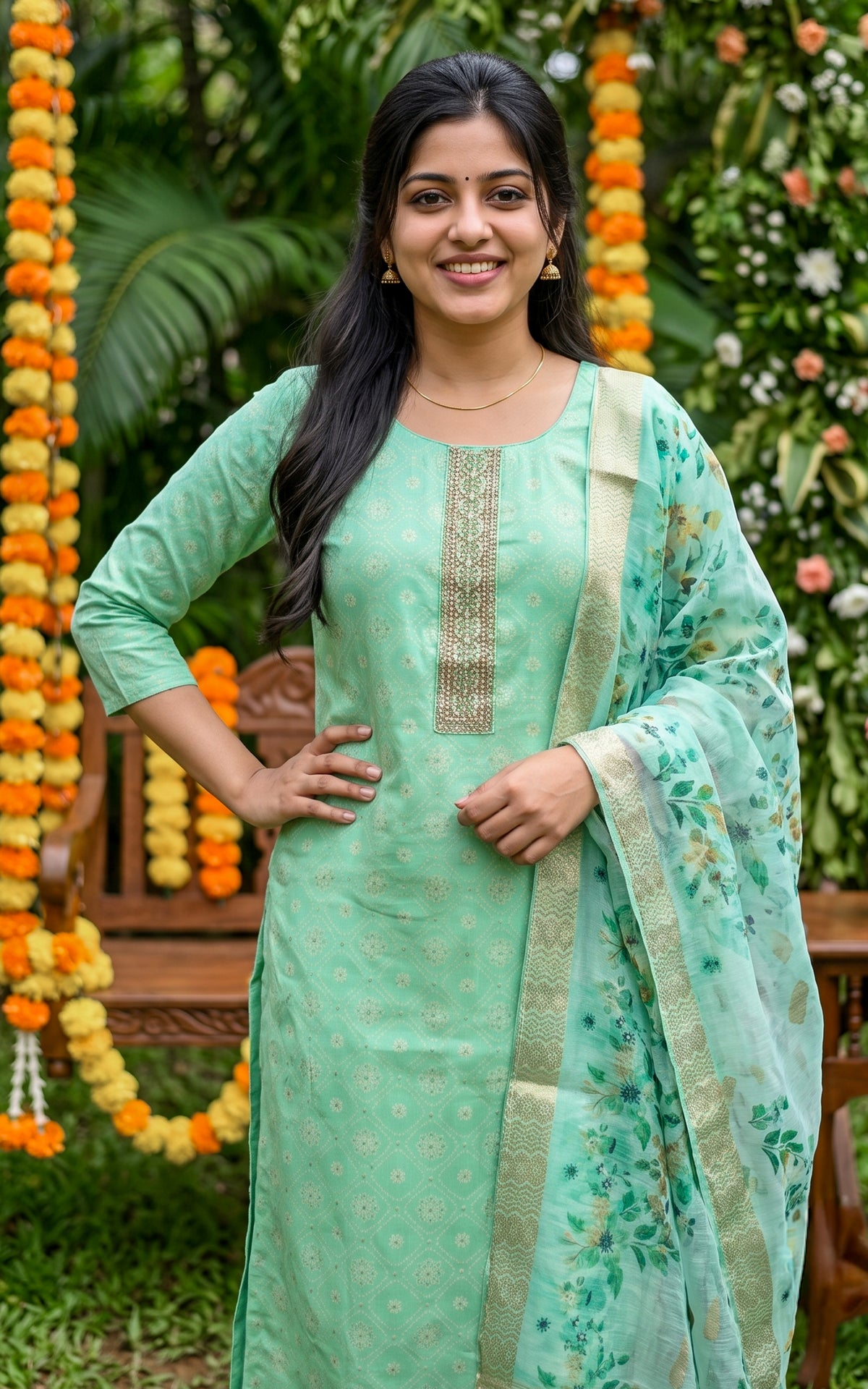 Malarnisha Mint Green (Kurti+Pant+Dupatta)