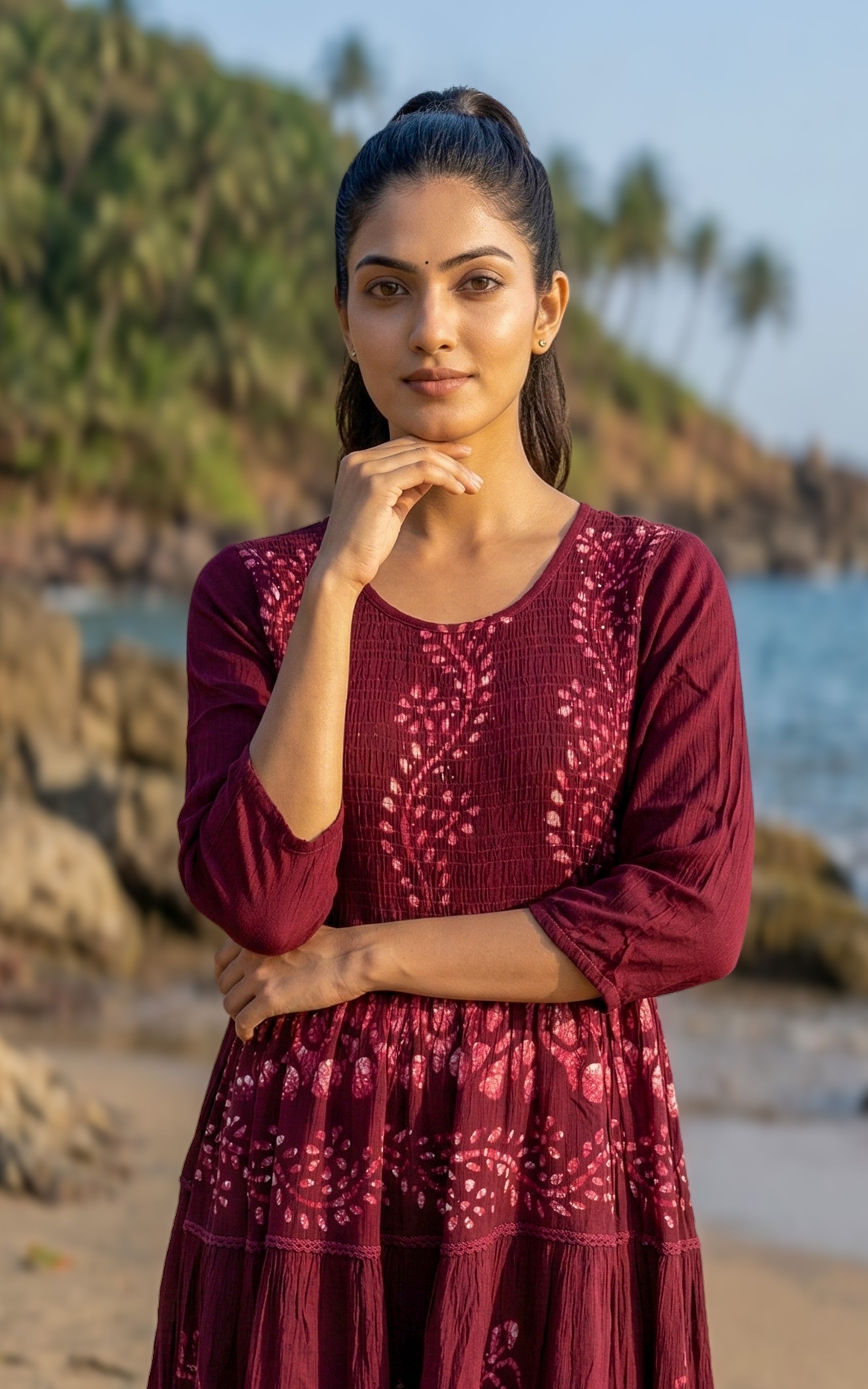 ankle-length smocked Indo Western maxi for women's