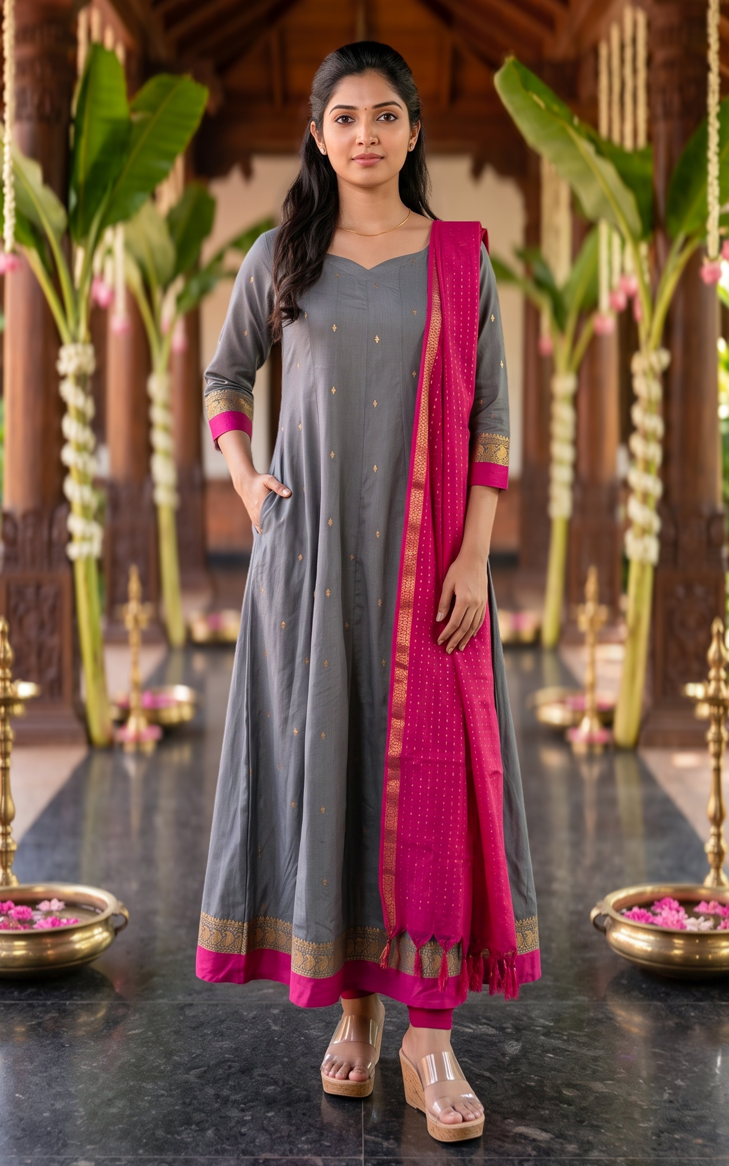 Kundhavai Grey (Kurti+Dupatta)