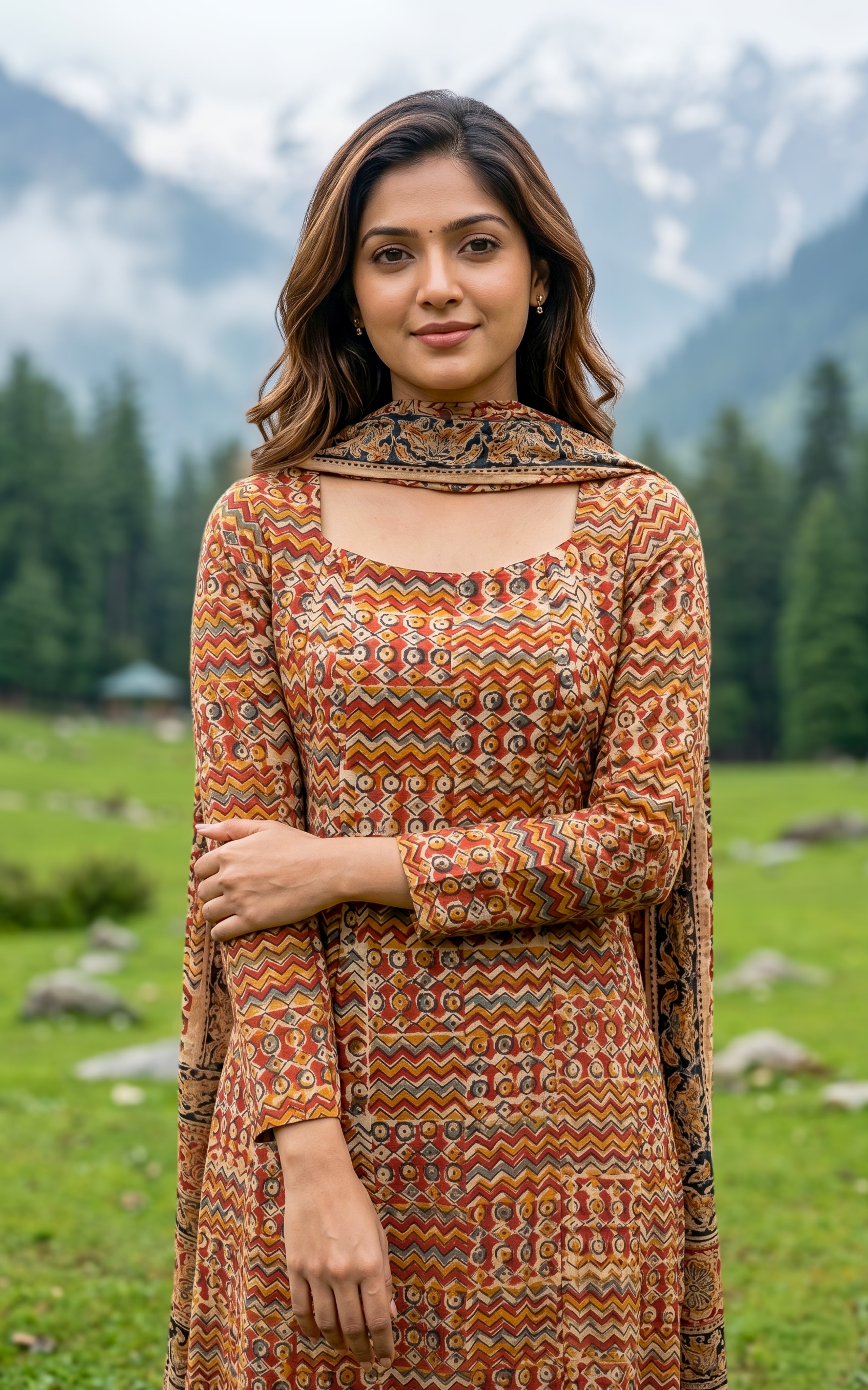 Kalamkari kurti with matching dupatta for women