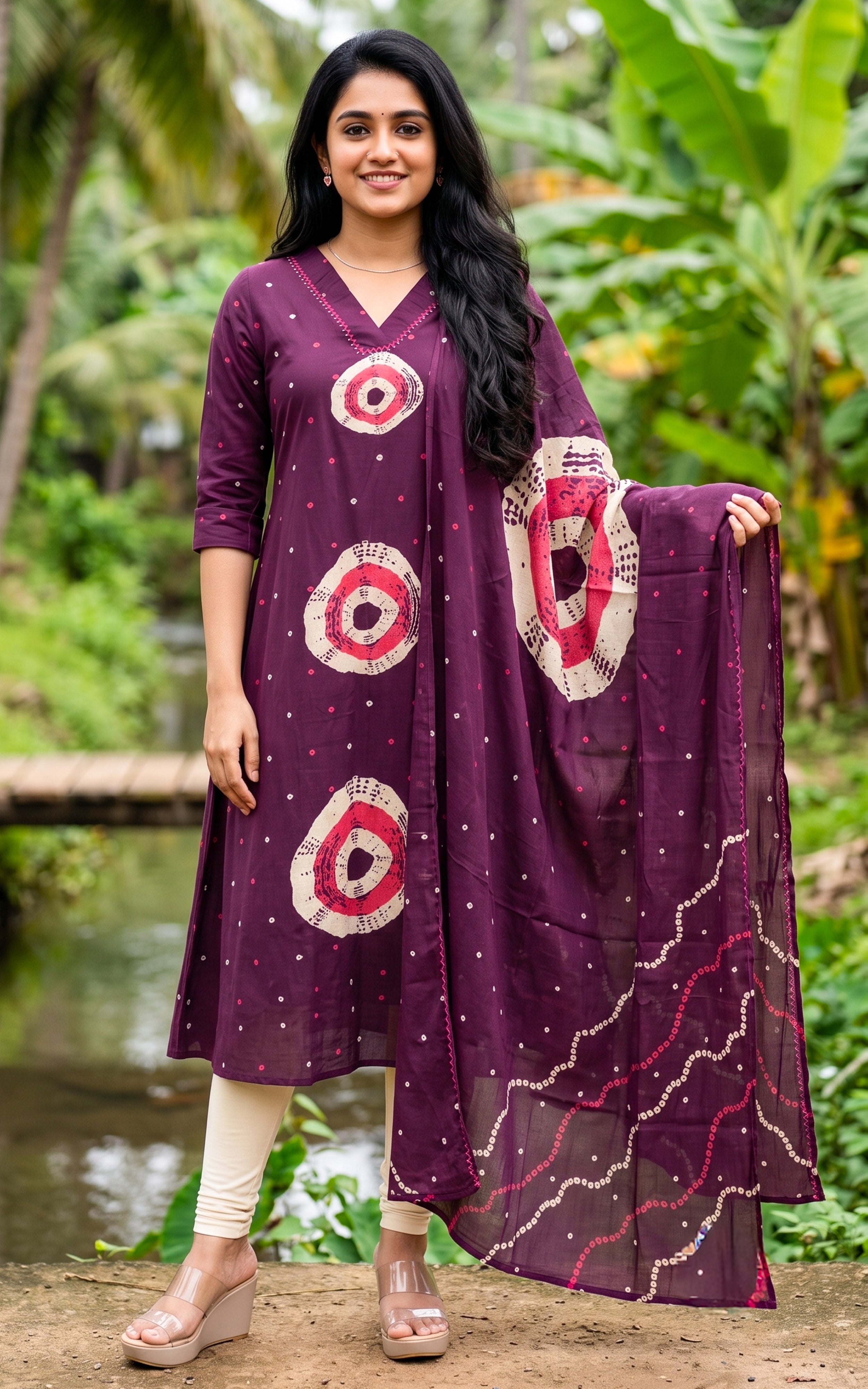 Purple Cotton Kurti with Dupatta for Women