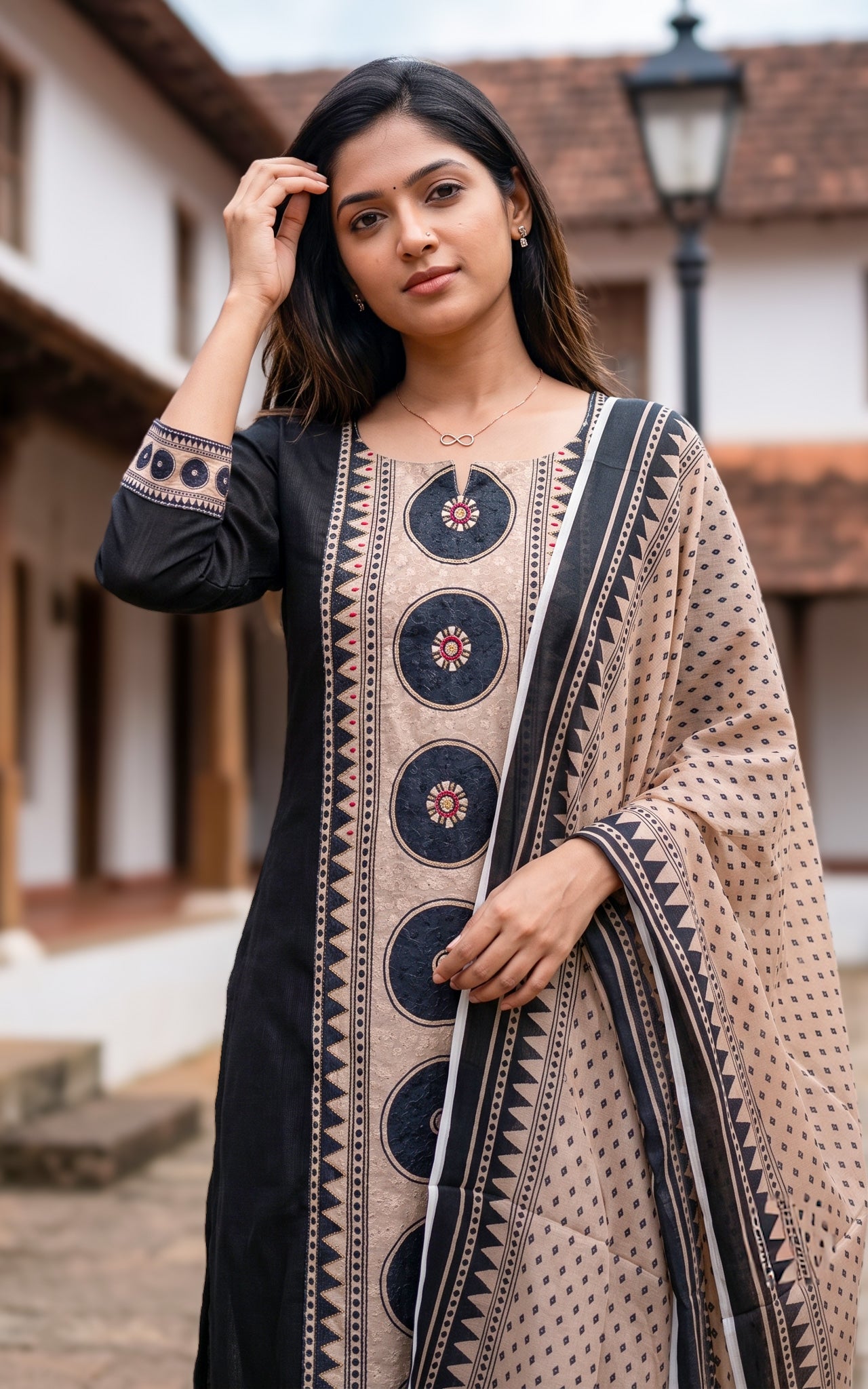 Black Art Silk Blend Ethnic Wear Kurti Set for Women