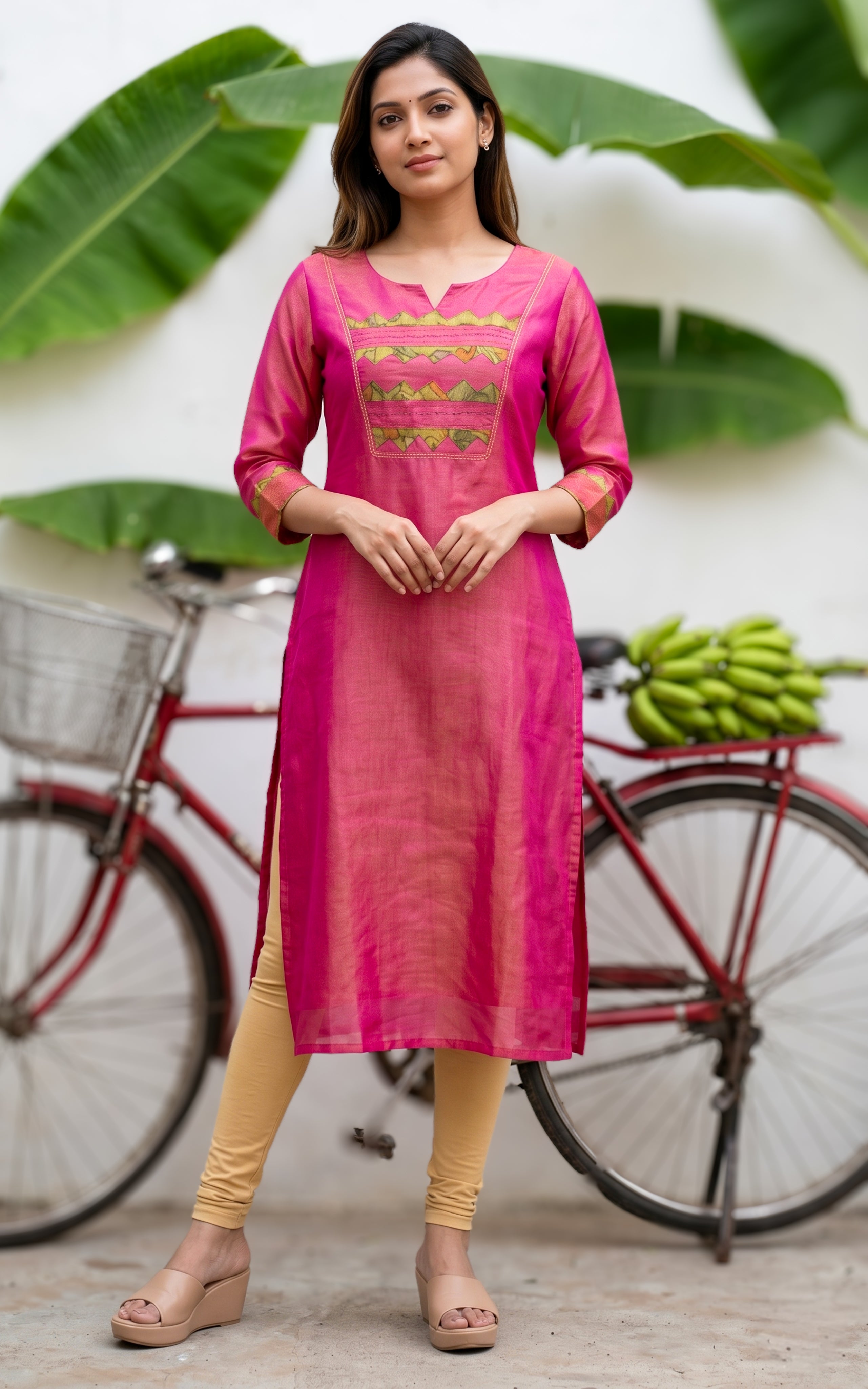 Dual Shade Pink Art Silk Kurti For Women
