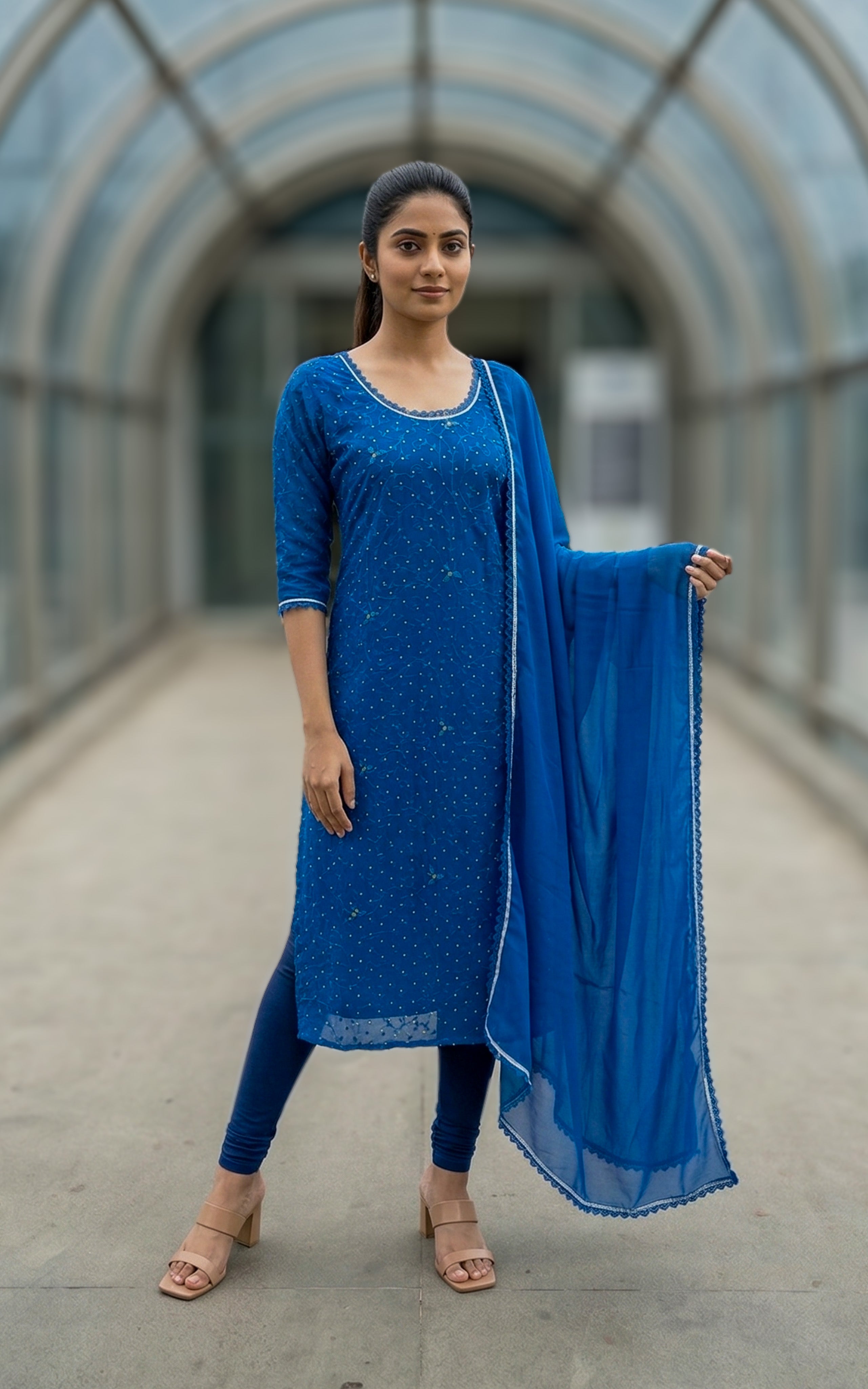 stylish georgette kurti for girls
trendy embroidered kurti
sequins straight kurti for college wear
modern casual georgette kurti
