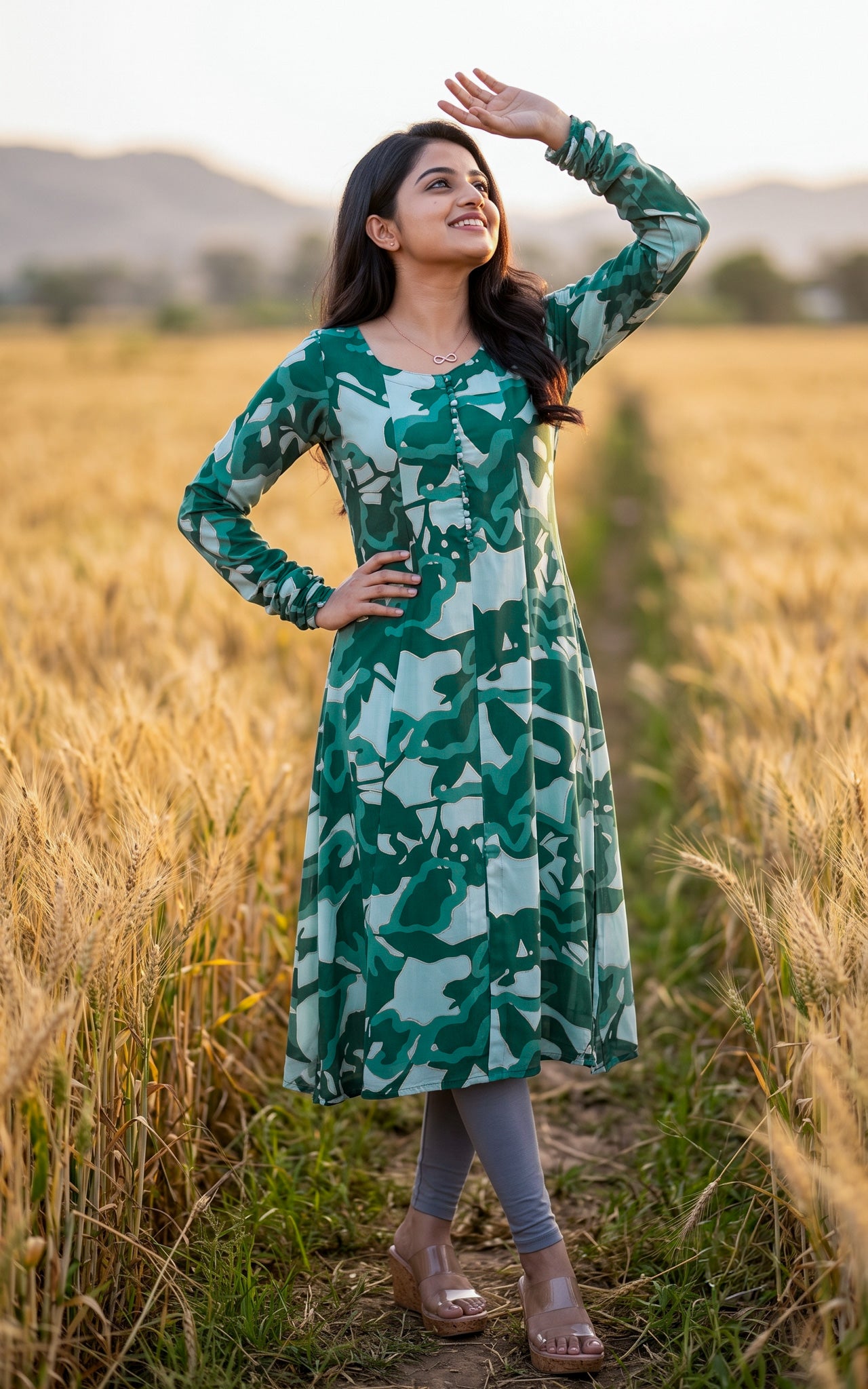 Green South Cotton Office Wear Kurti Set for Women
